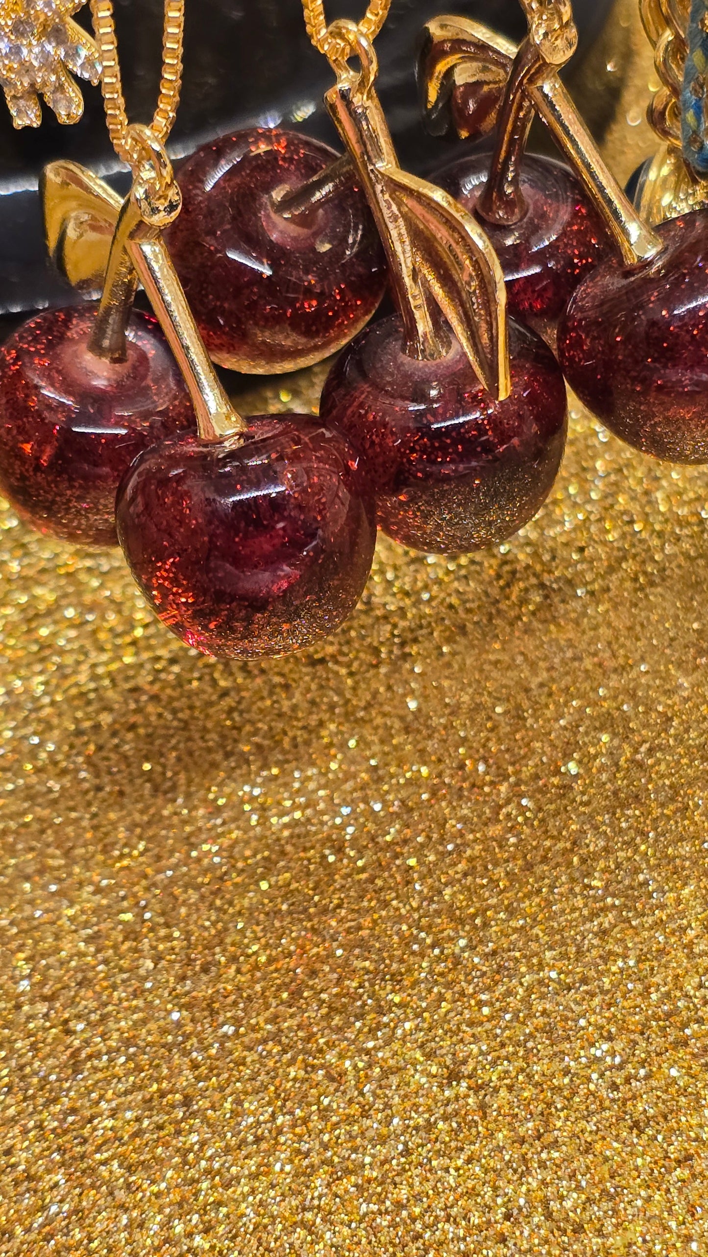 Kirschen Halskette 18K Vergoldet - Cherry Red Anhänger 50cm