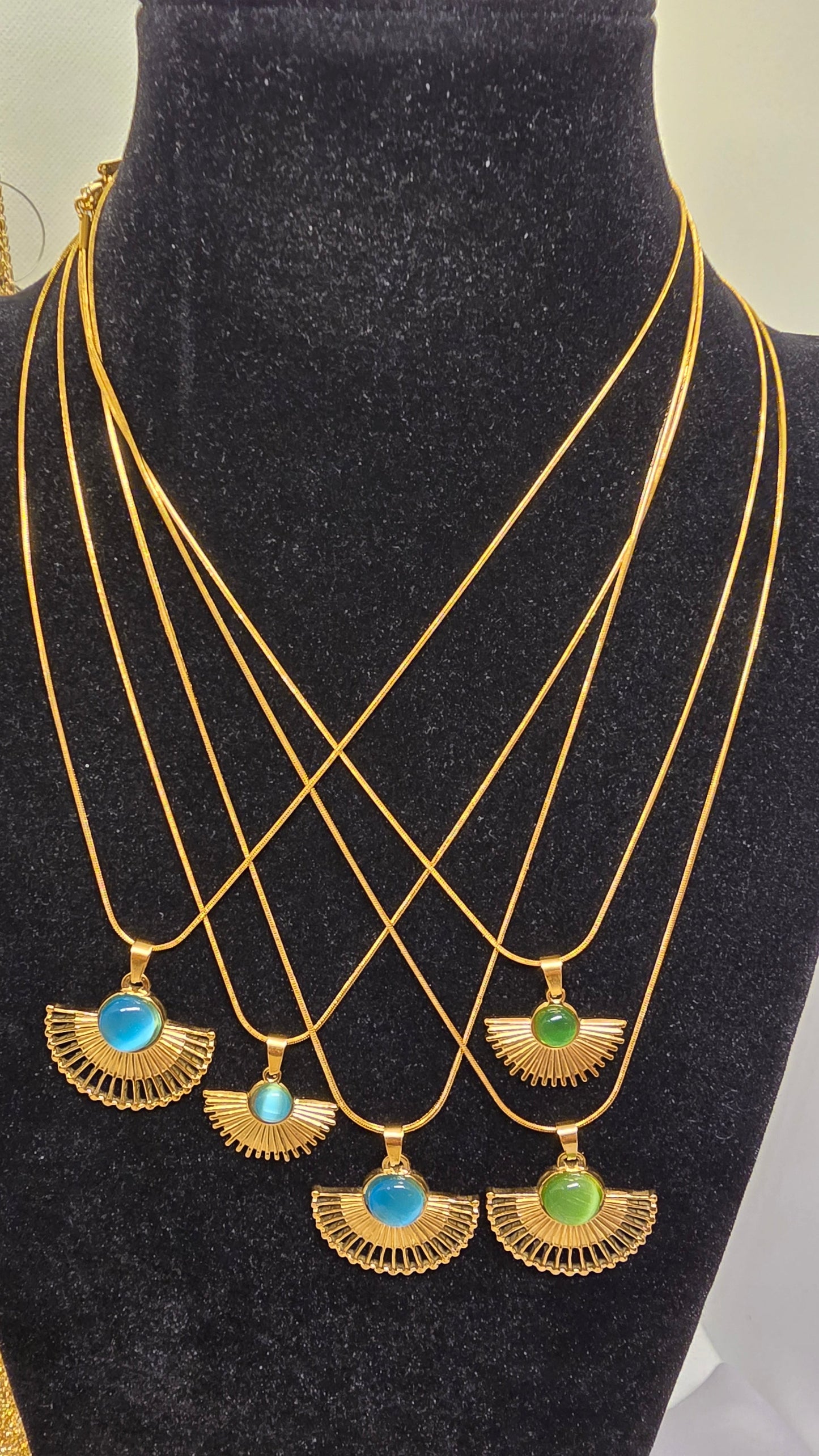Egyptian Fan 18k Pendant Necklace - Gold Plated Jewelry with Natural Stone