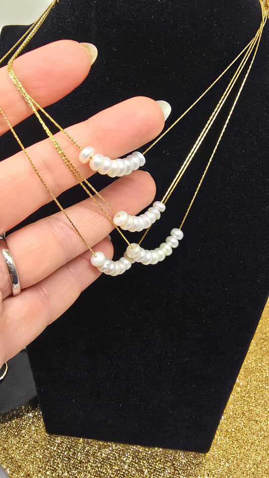 18K Gold Plated Pearl Necklace for Women - Delicate Freshwater Pearl Necklace 40+6cm