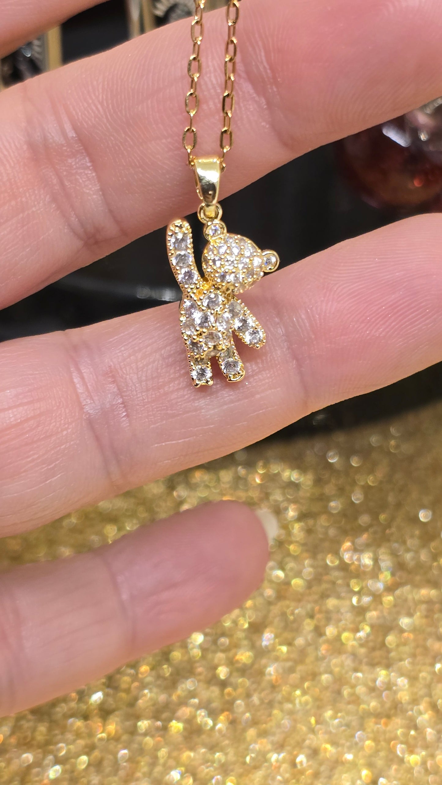 Teddy Bear Necklace – 18K Gold Plated with Zircon Stones | 50+5 cm