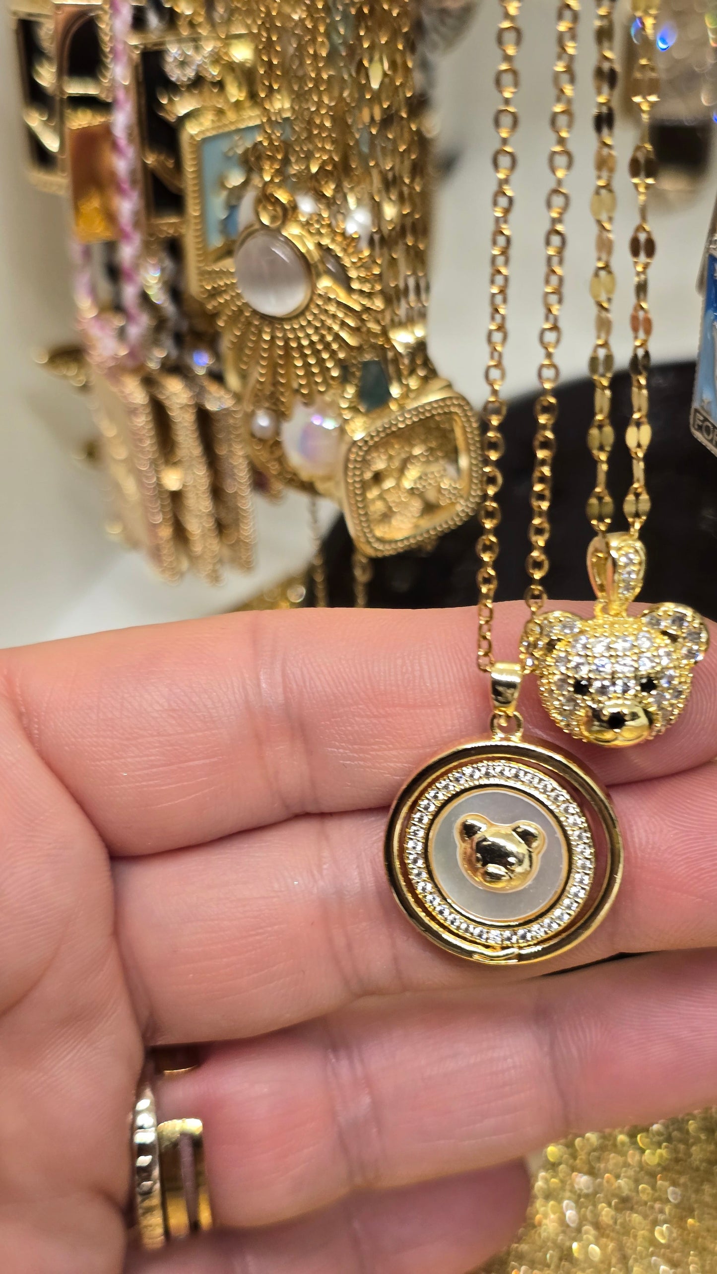 18K vergoldete Teddybär-Halskette mit Zirkonia | Goldkette Teddybär 40+5cm