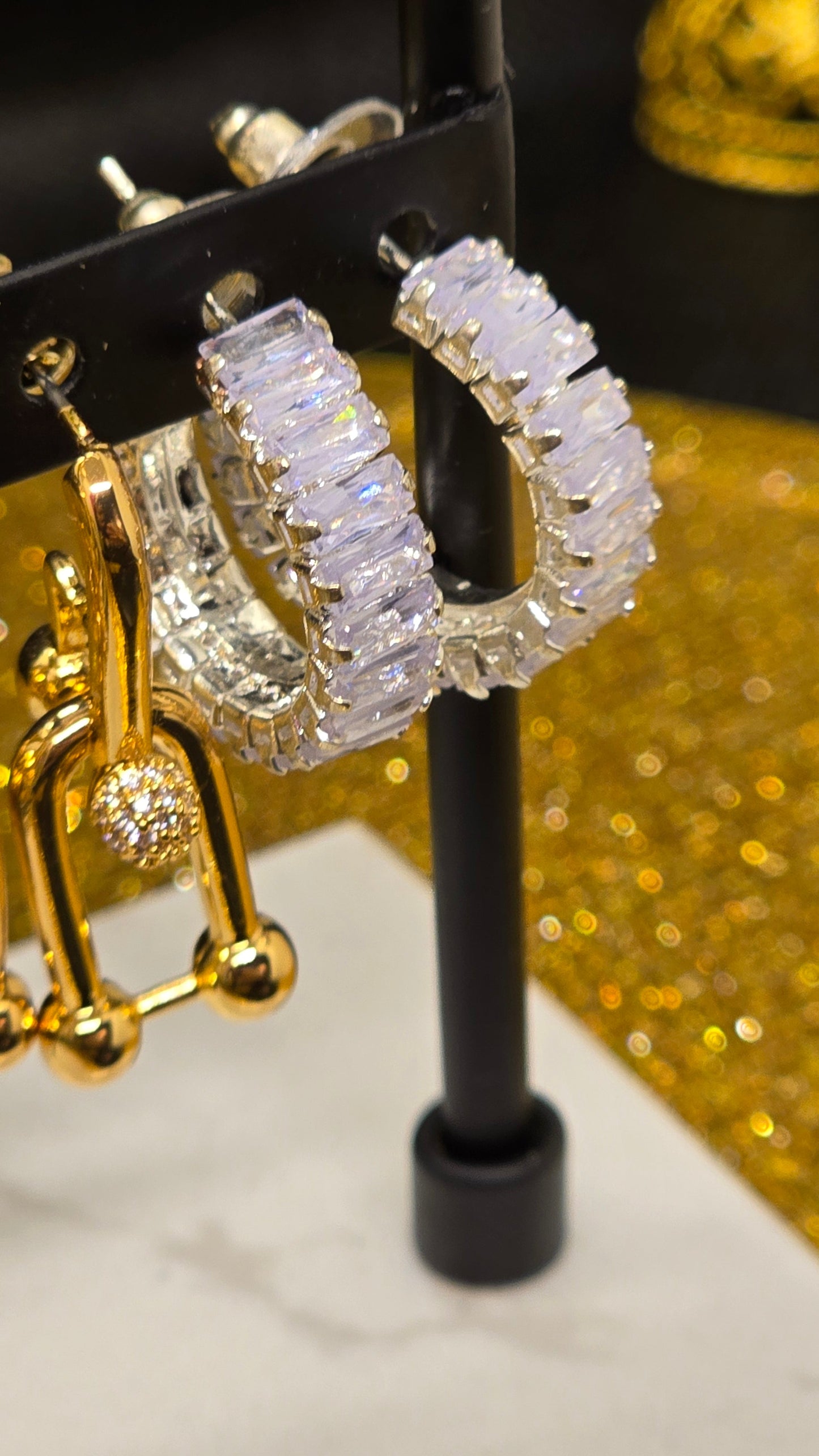 Kristall Creolen Ohrringe – Silber mit Zirkonia Baguette