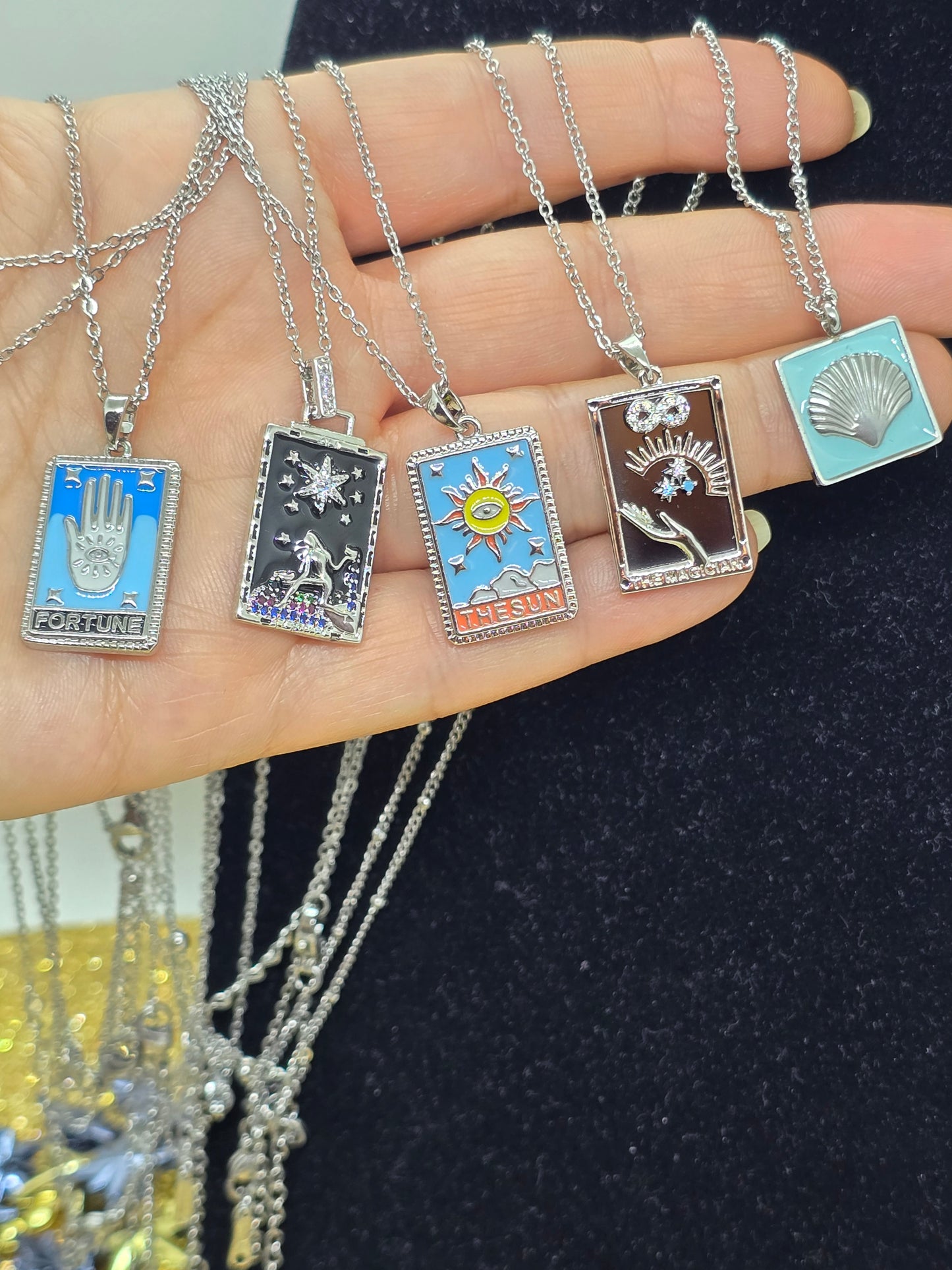 Tarot-Karten-Halskette Silber – 18k vergoldet – Zodiac-Anhänger – Gothic _ Mystic