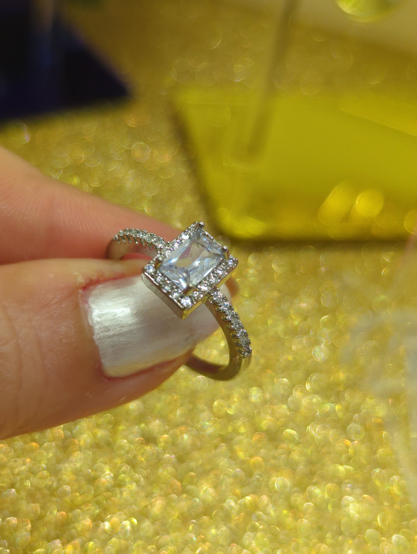 Solitär Ring Smaragd-Schliff - Edelstahl Verstellbar