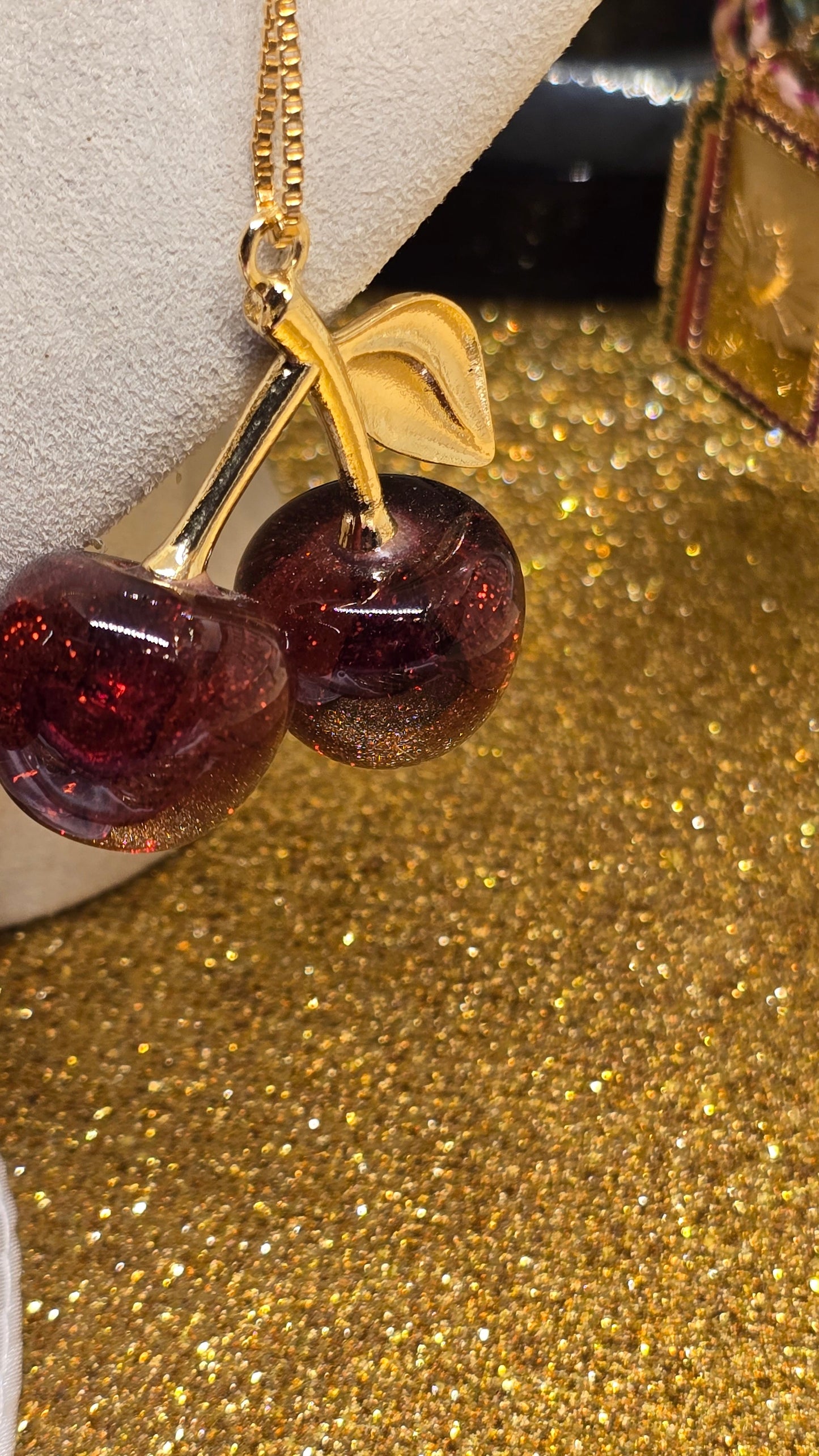 Kirschen Halskette 18K Vergoldet - Cherry Red Anhänger 50cm