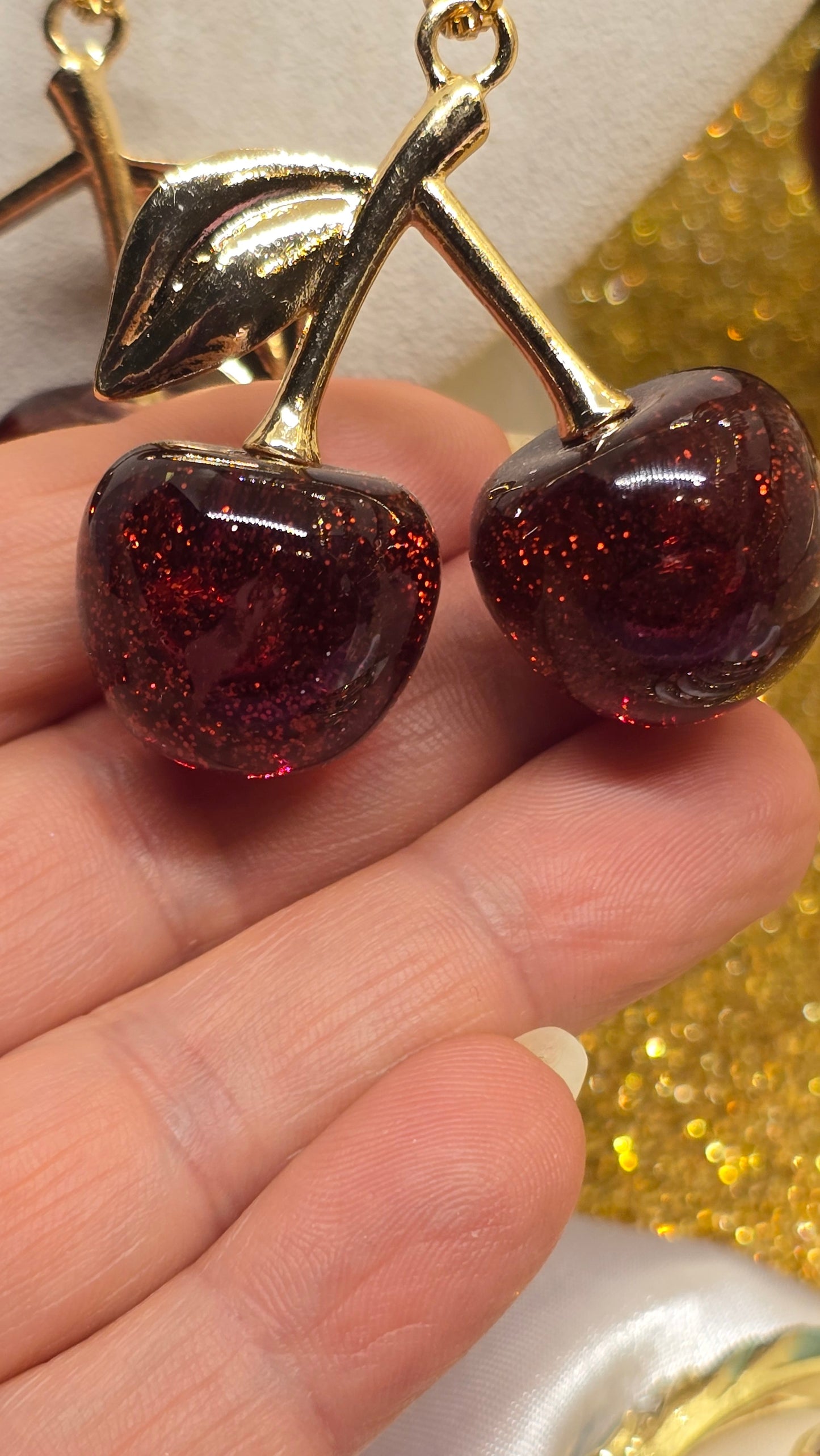 Kirschen Halskette 18K Vergoldet - Cherry Red Anhänger 50cm