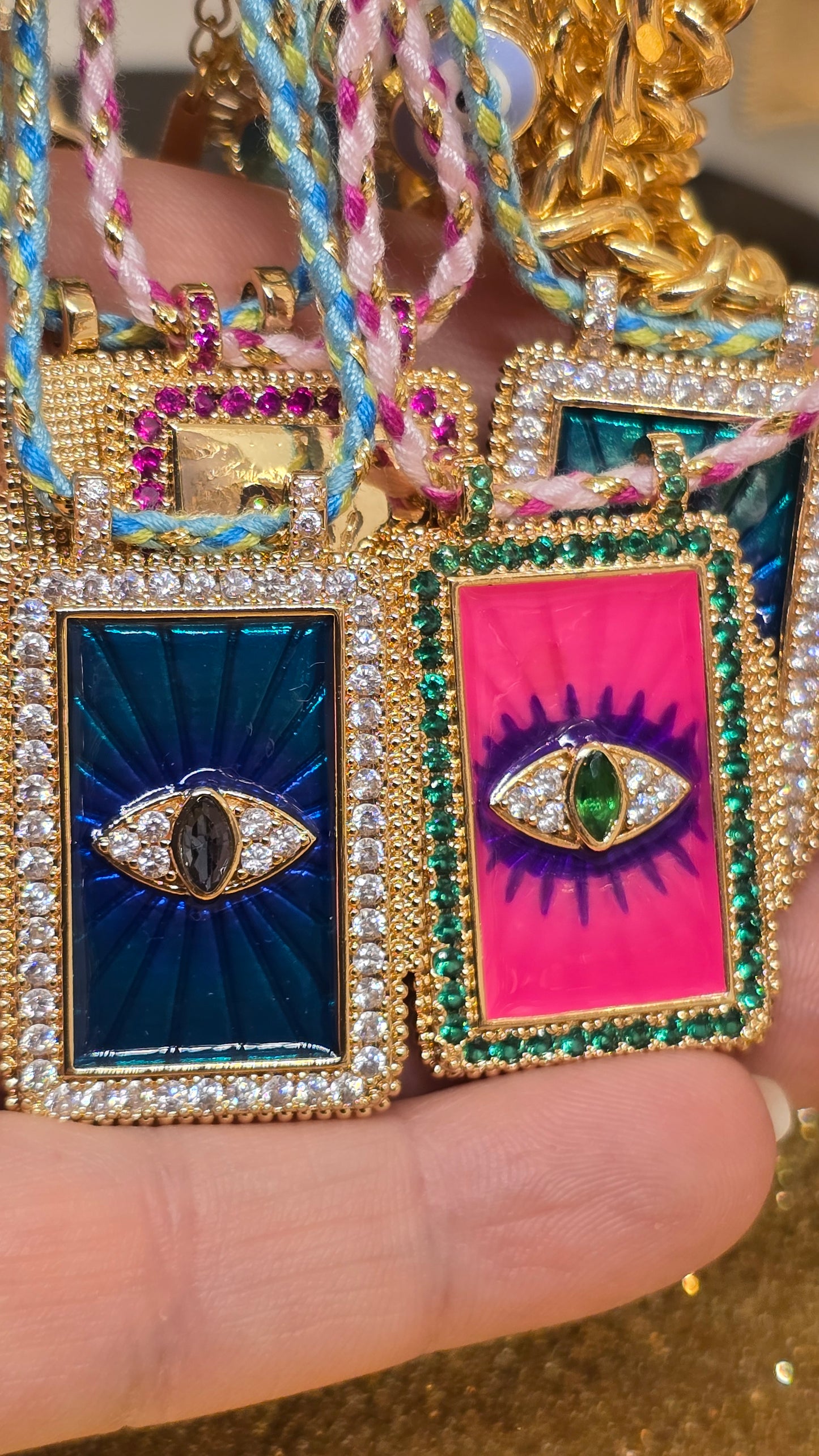 Tarot Karten Halskette 18K vergoldet - Retro Anhänger - Tarot Card Necklace - Tarot Anhänger 50+6cm