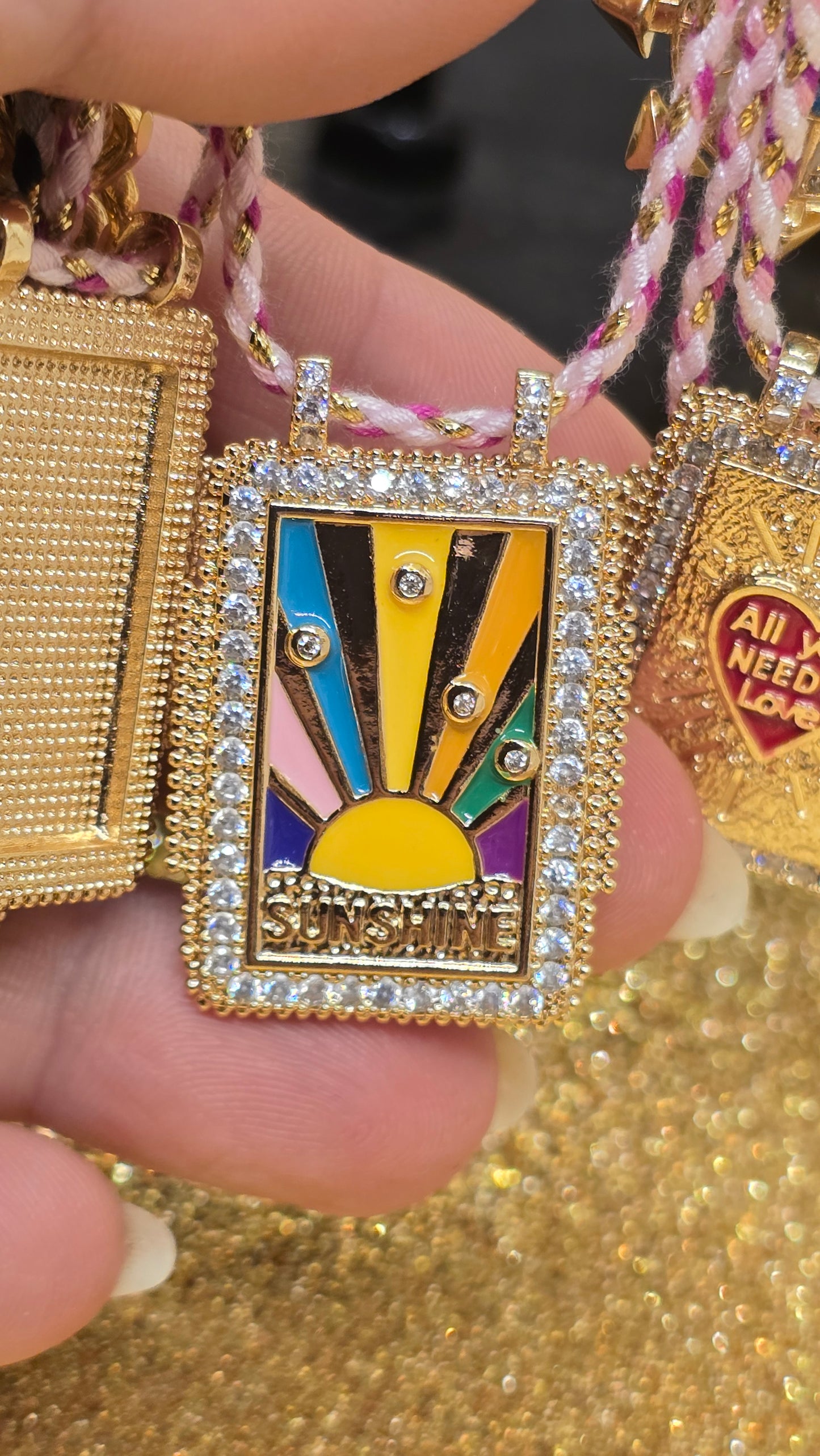 Tarot Karten Halskette 18K vergoldet - Retro Anhänger - Tarot Card Necklace - Tarot Anhänger 50+6cm