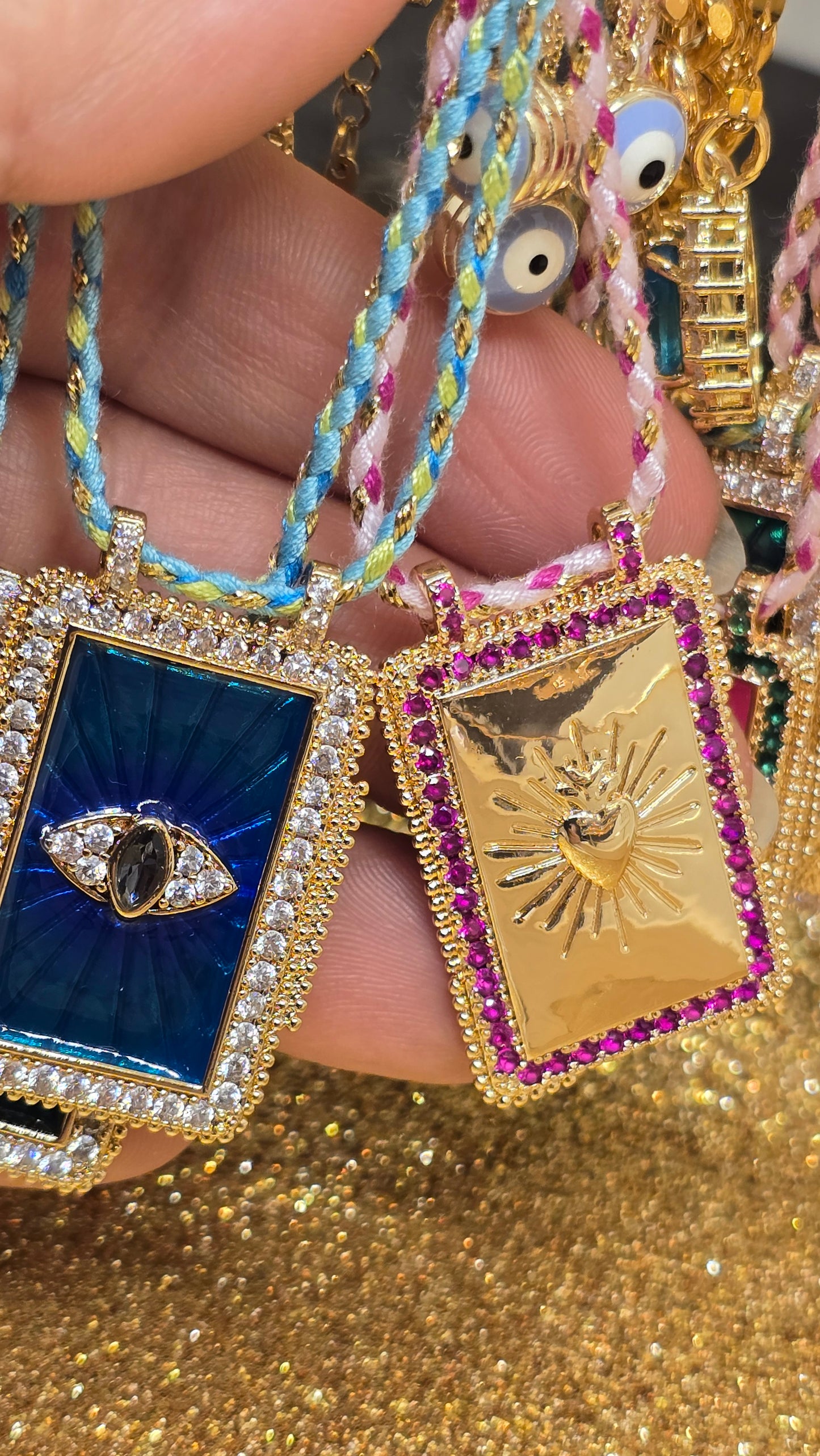 Tarot Karten Halskette 18K vergoldet - Retro Anhänger - Tarot Card Necklace - Tarot Anhänger 50+6cm