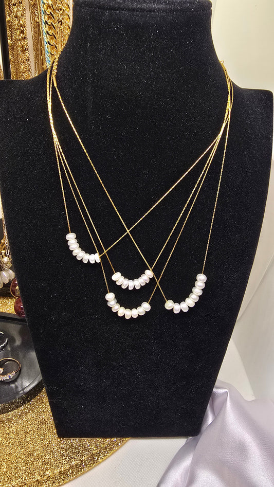 18K Gold Plated Pearl Necklace for Women - Delicate Freshwater Pearl Necklace 40+6cm