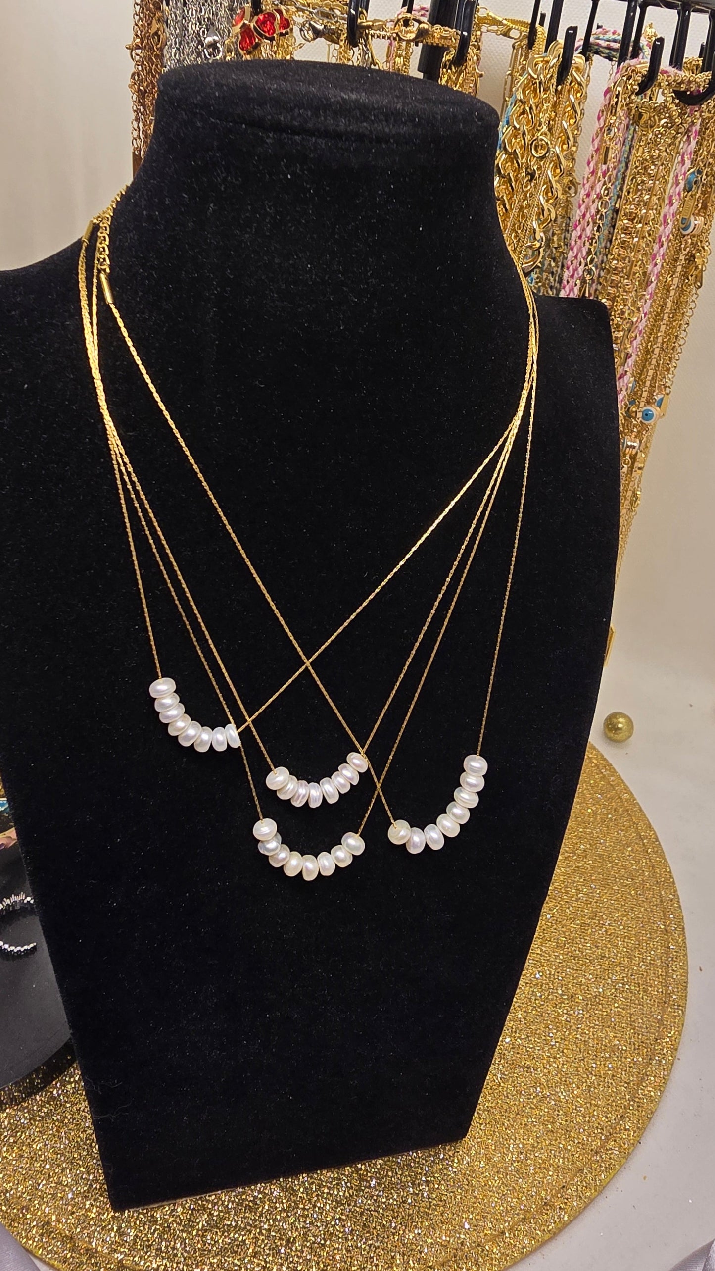 18K Gold Plated Pearl Necklace for Women - Delicate Freshwater Pearl Necklace 40+6cm