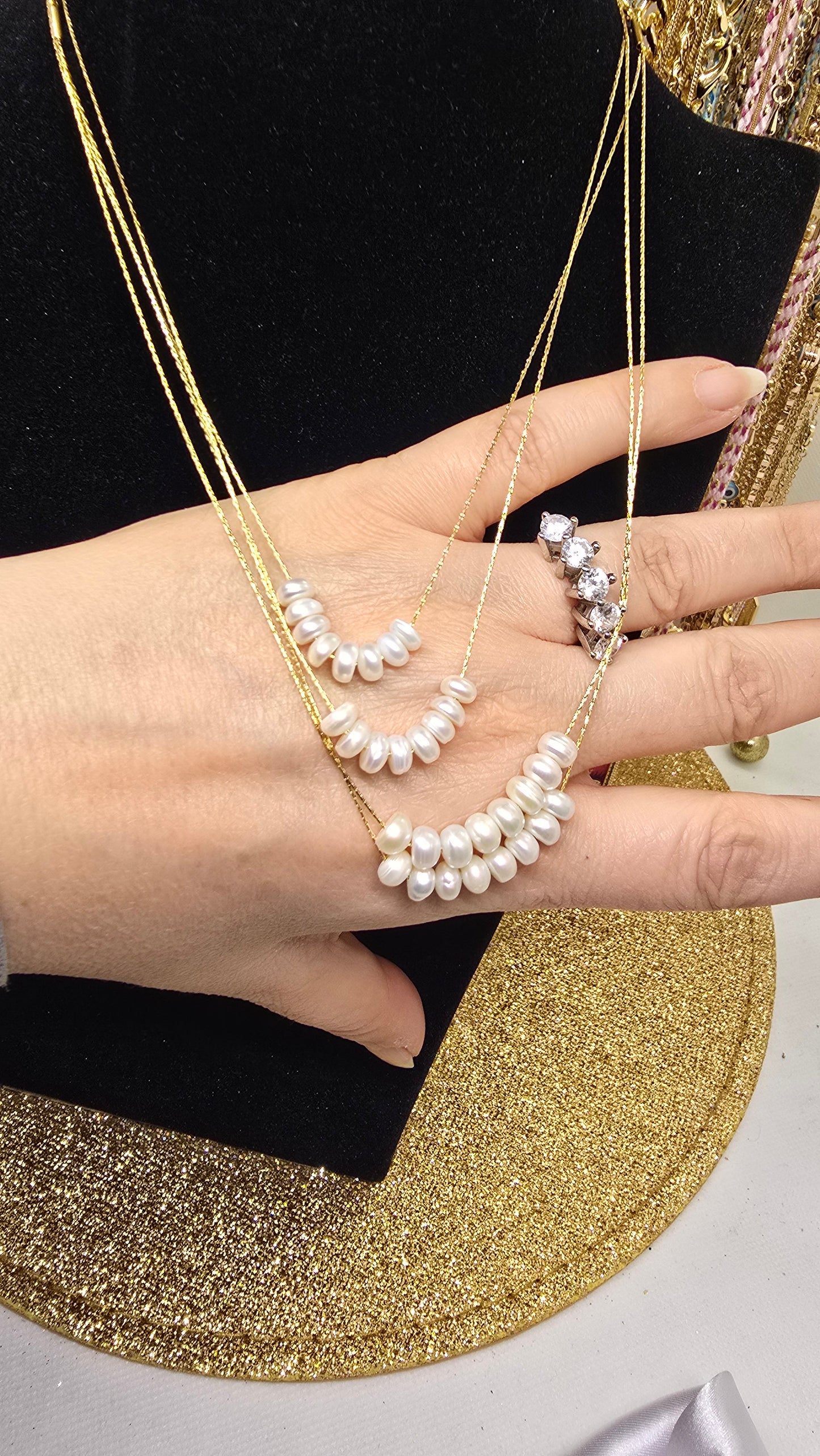 18K Gold Plated Pearl Necklace for Women - Delicate Freshwater Pearl Necklace 40+6cm