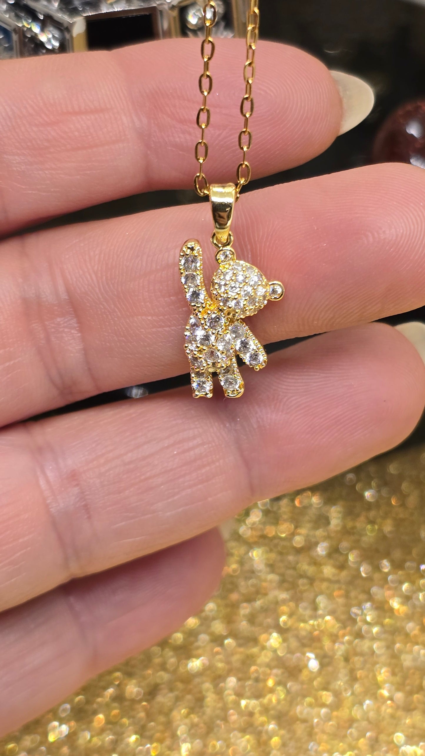 Teddy Bear Necklace – 18K Gold Plated with Zircon Stones | 50+5 cm