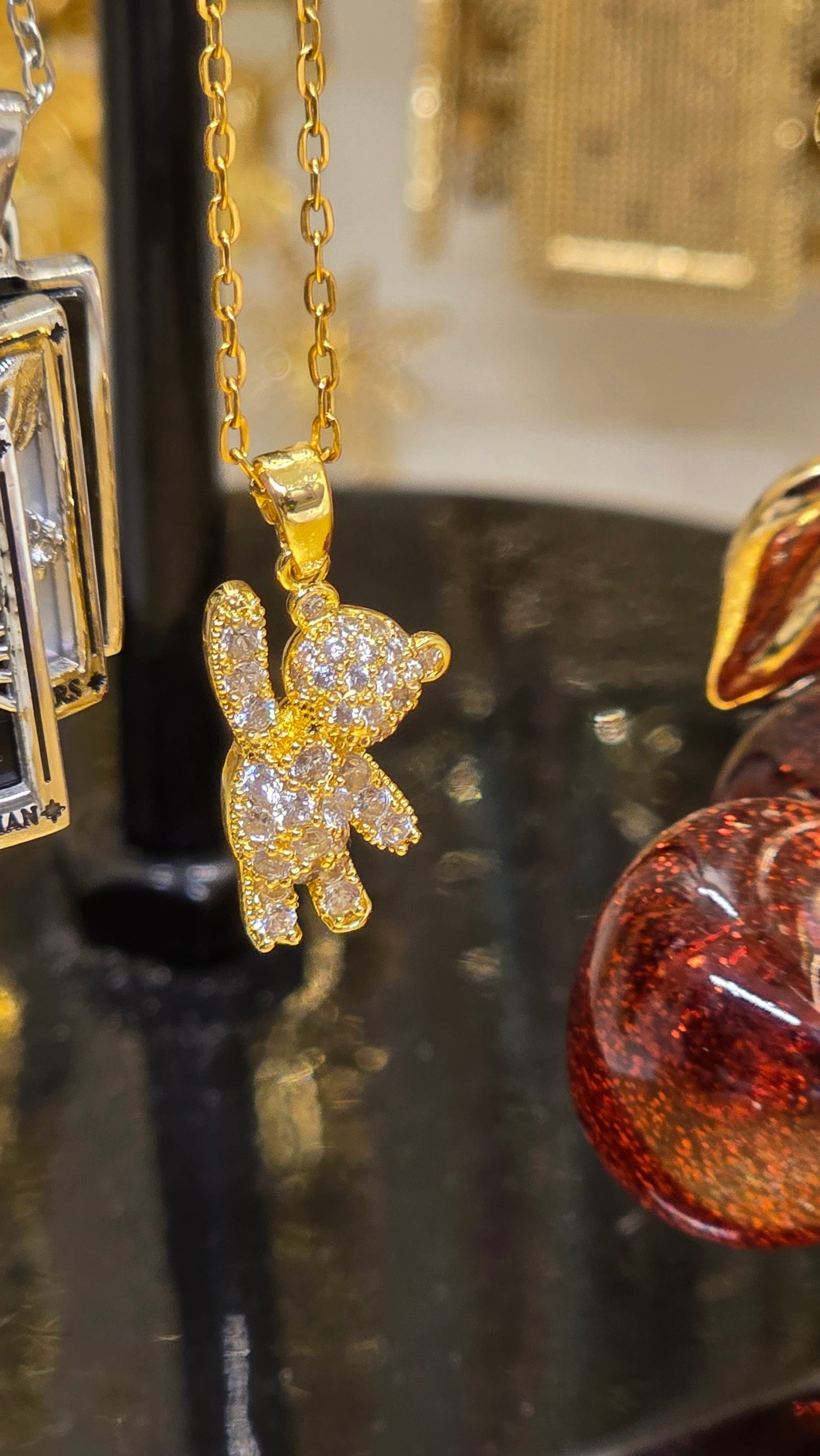 Teddy Bear Necklace – 18K Gold Plated with Zircon Stones | 50+5 cm