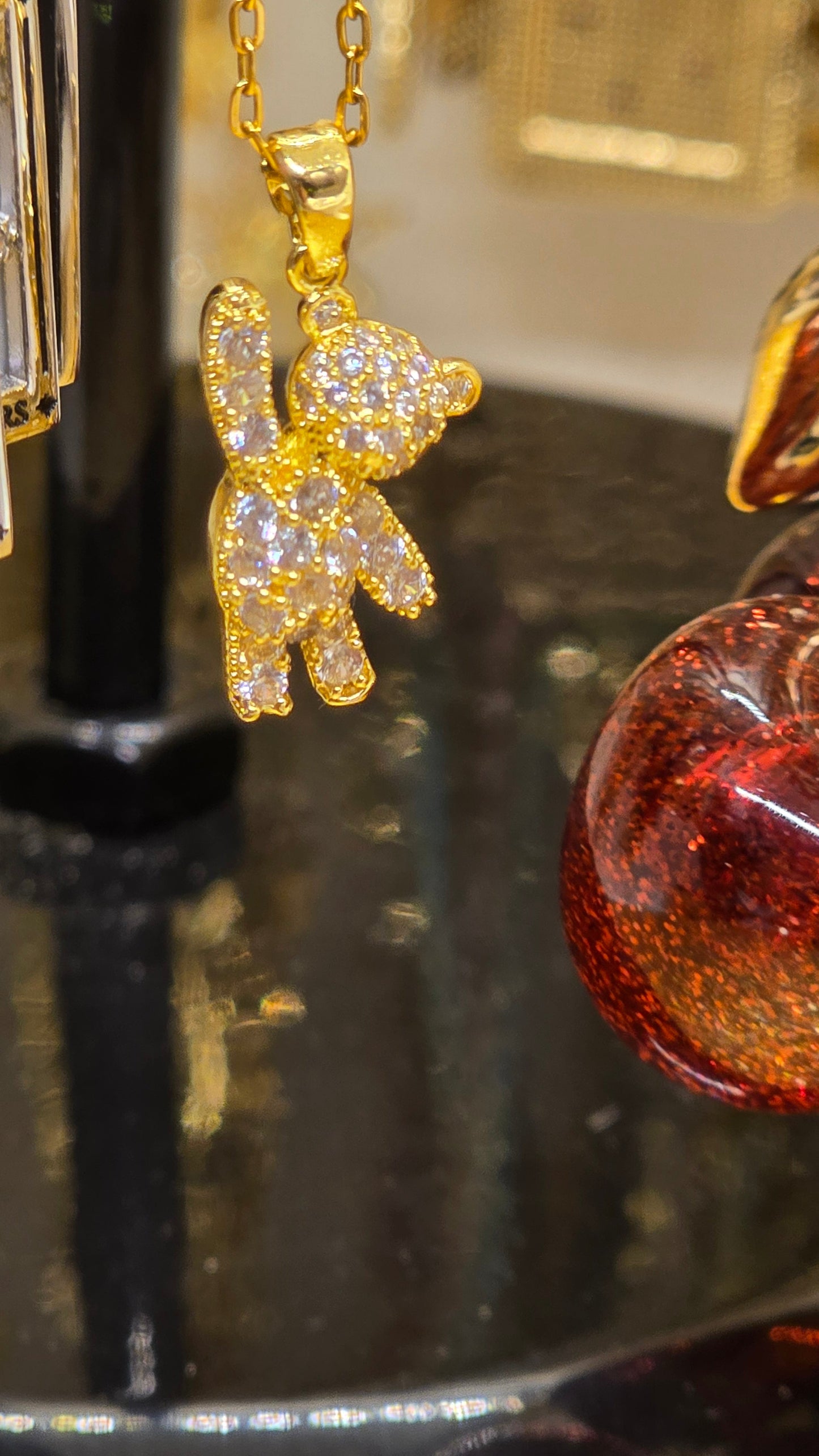 Teddy Bear Necklace – 18K Gold Plated with Zircon Stones | 50+5 cm