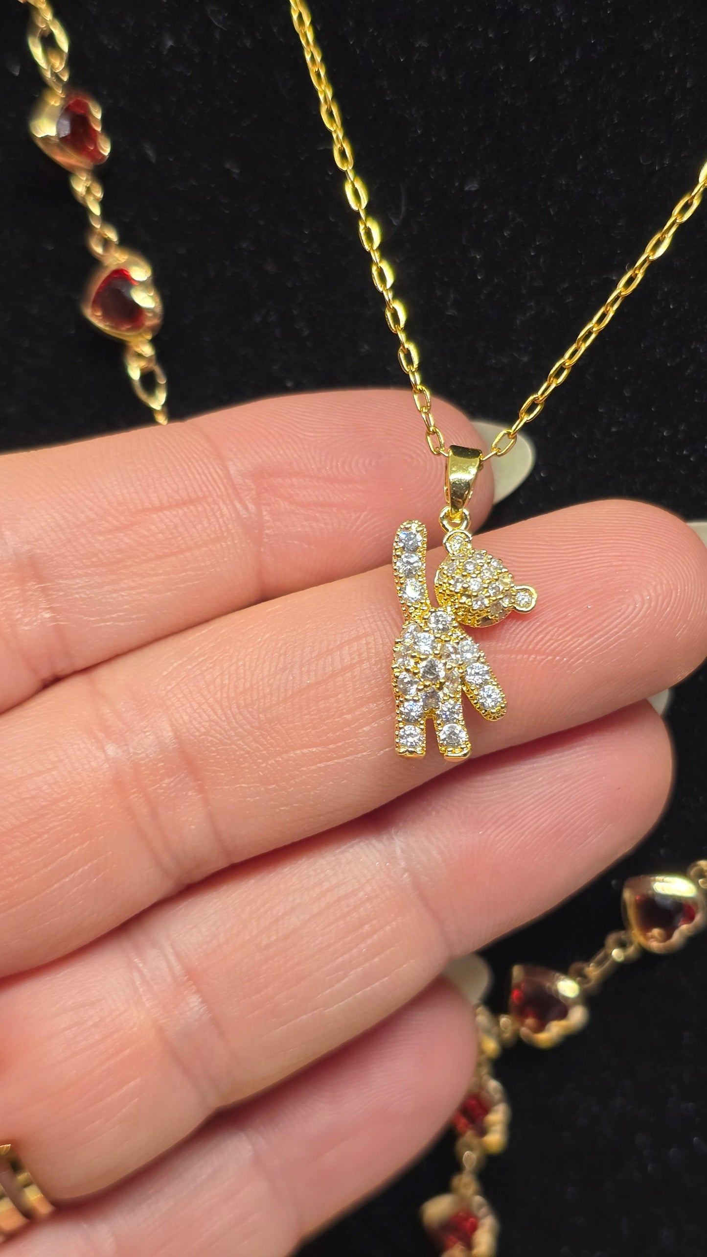 Teddy Bear Necklace – 18K Gold Plated with Zircon Stones | 50+5 cm