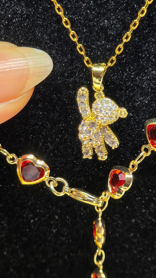 Teddy Bear Necklace – 18K Gold Plated with Zircon Stones | 50+5 cm
