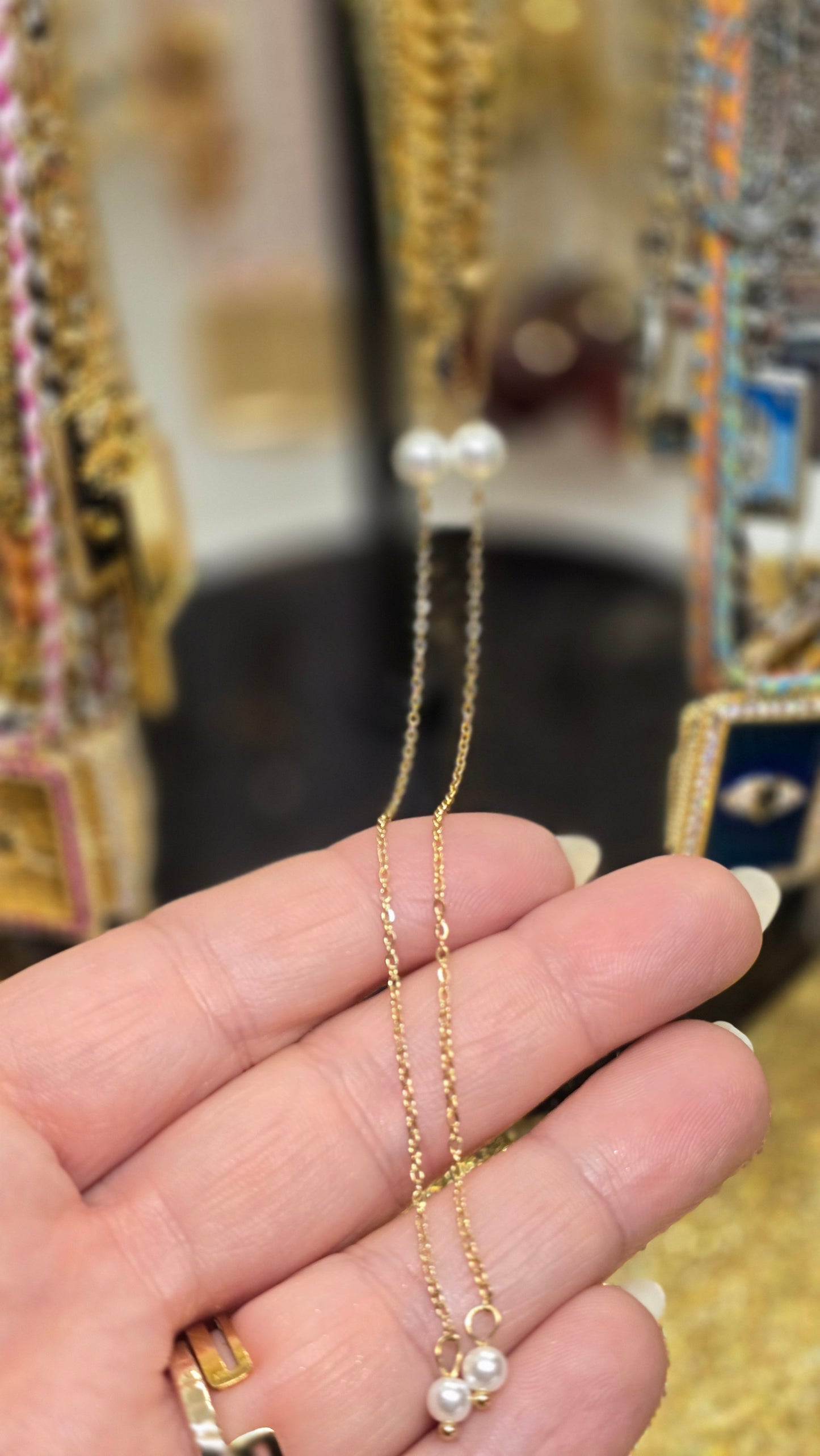 Beaded Y-Necklace – Delicate Elegance in 18K Gold Plated & Silver Plated | 66+7 cm