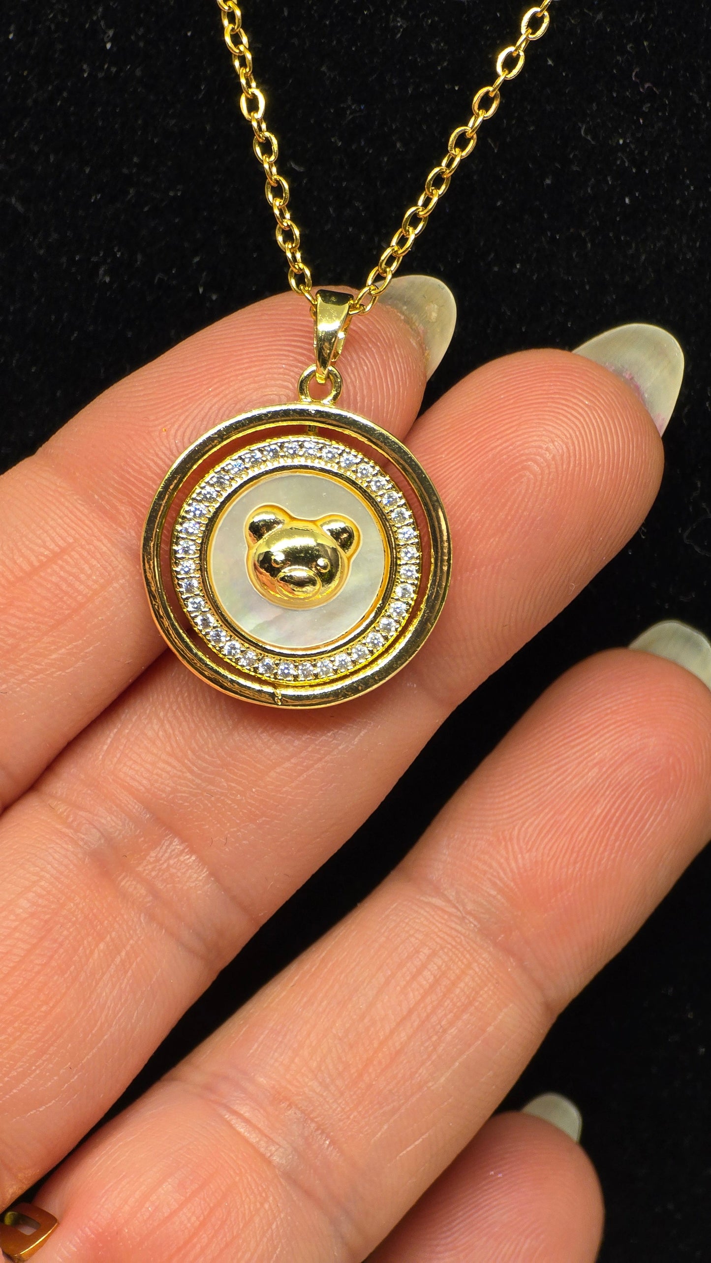 18K vergoldete Teddybär-Halskette mit Zirkonia | Goldkette Teddybär 40+5cm