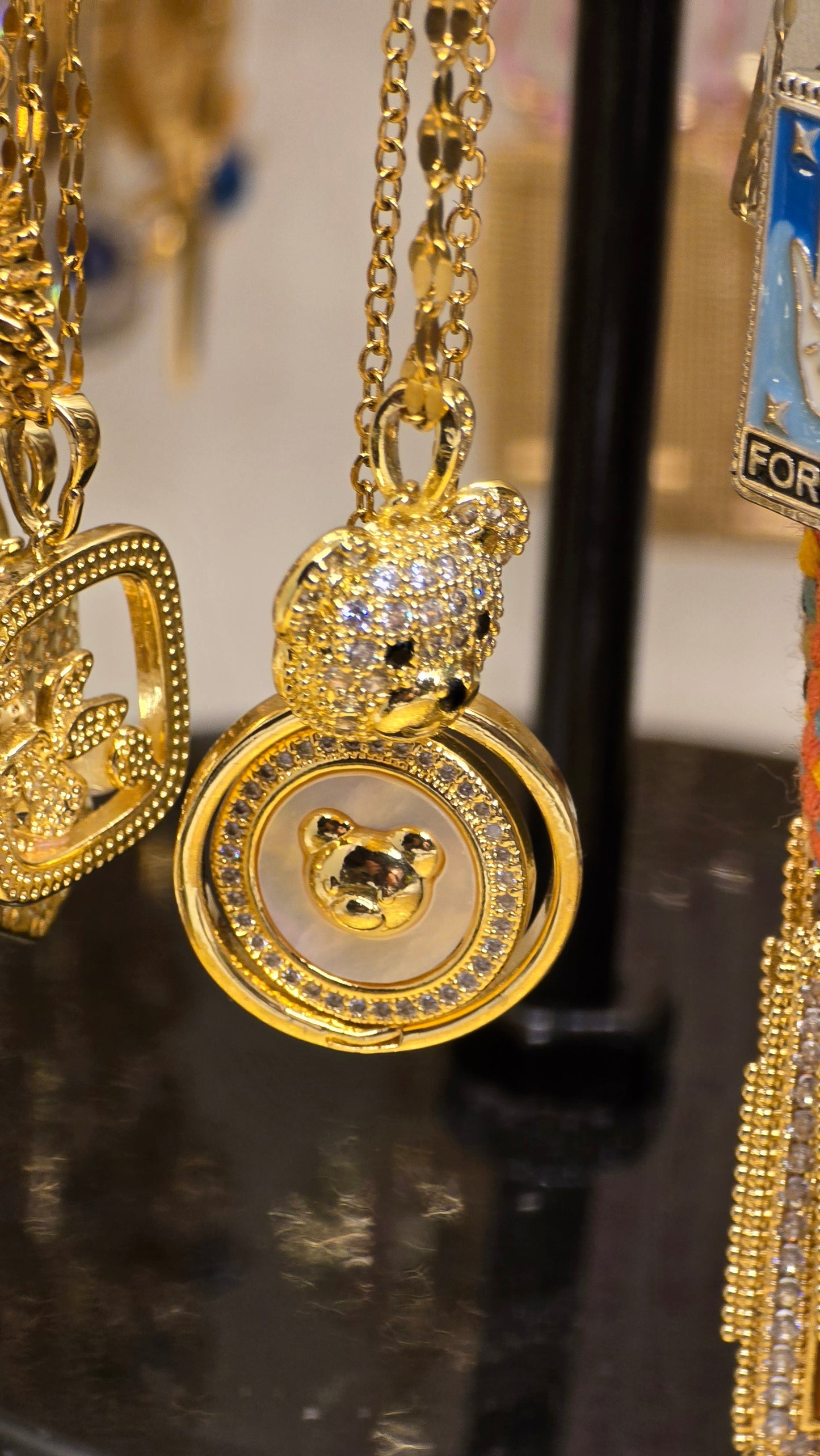 18K vergoldete Teddybär-Halskette mit Zirkonia | Goldkette Teddybär 40+5cm