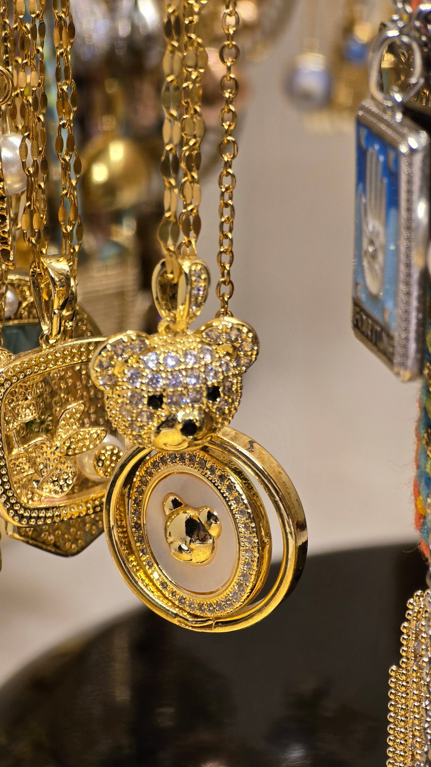 18K vergoldete Teddybär-Halskette mit Zirkonia | Goldkette Teddybär 40+5cm