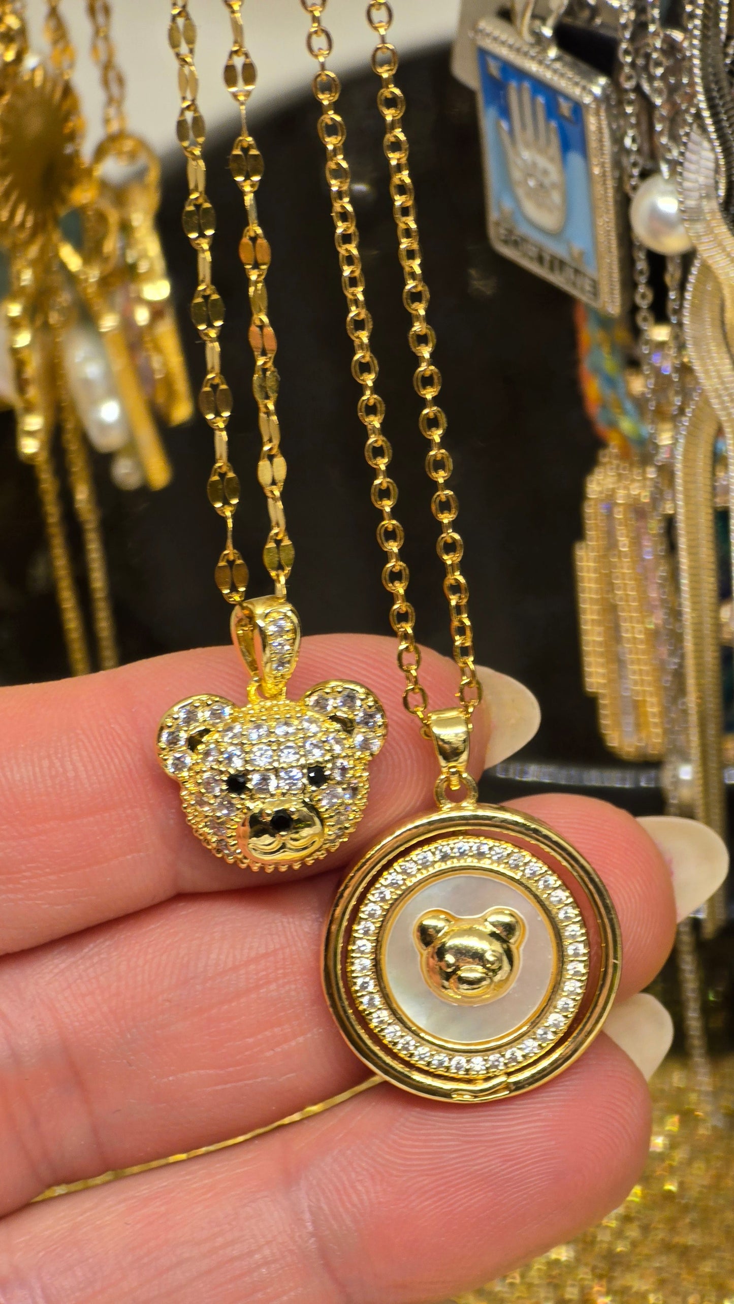 18K vergoldete Teddybär-Halskette mit Zirkonia | Goldkette Teddybär 40+5cm
