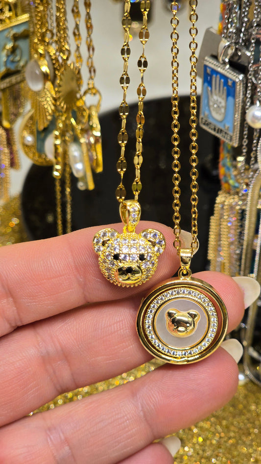 18K vergoldete Teddybär-Halskette mit Zirkonia | Goldkette Teddybär 40+5cm