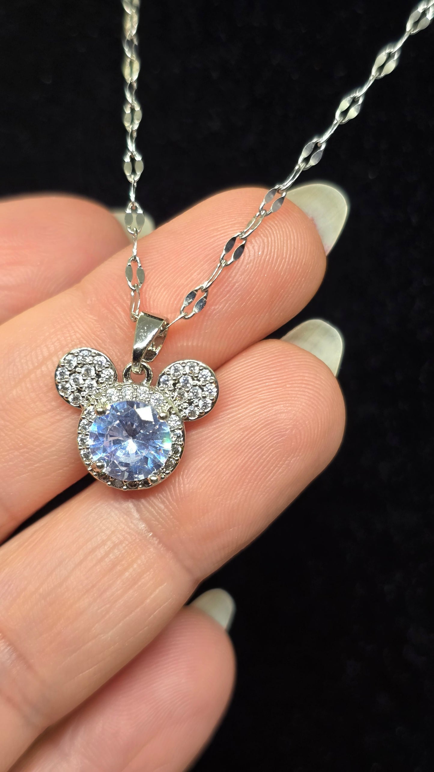 Maus Kristall-Anhänger-Halskette – Silber mit Zirkonia