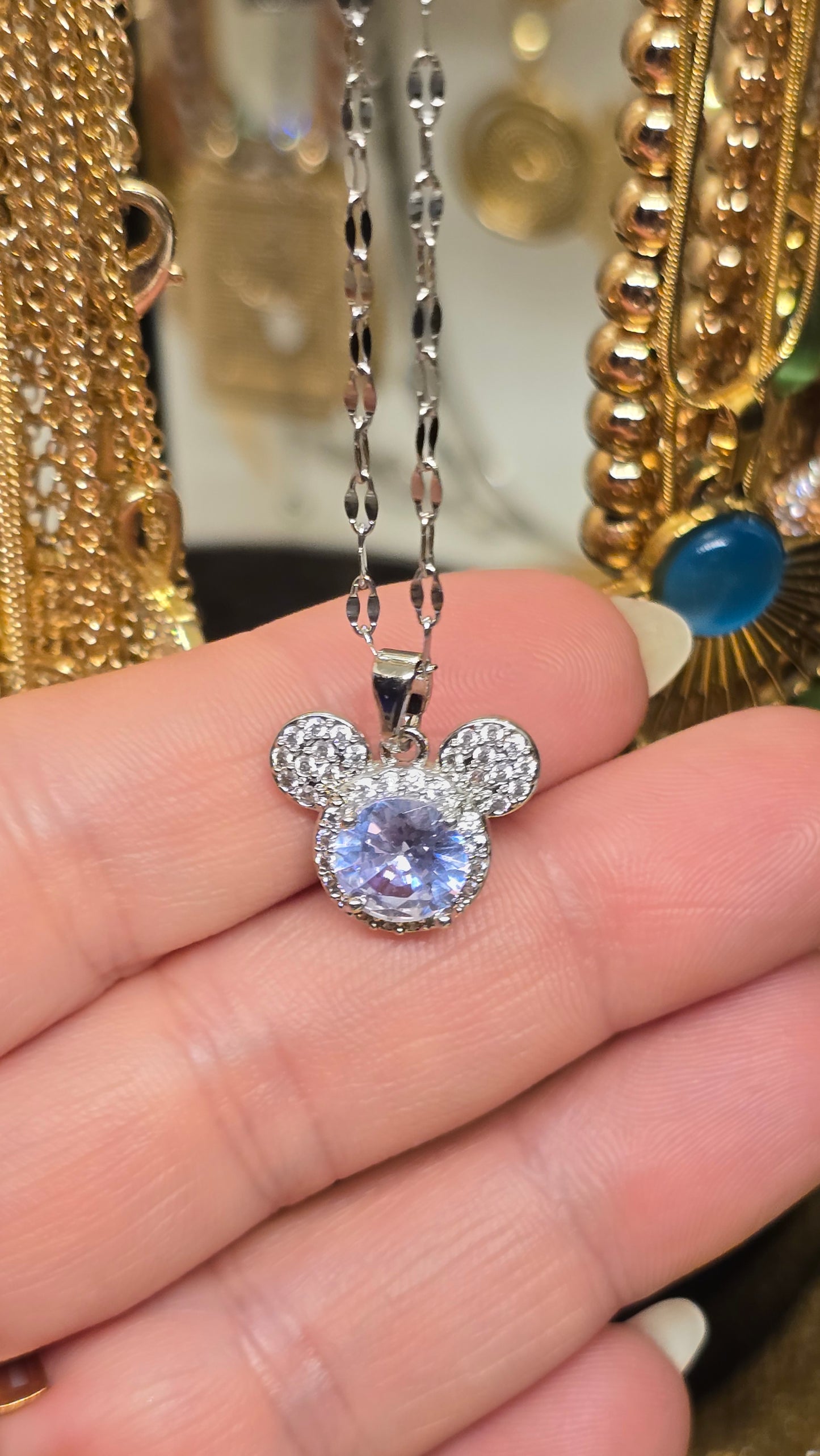 Maus Kristall-Anhänger-Halskette – Silber mit Zirkonia