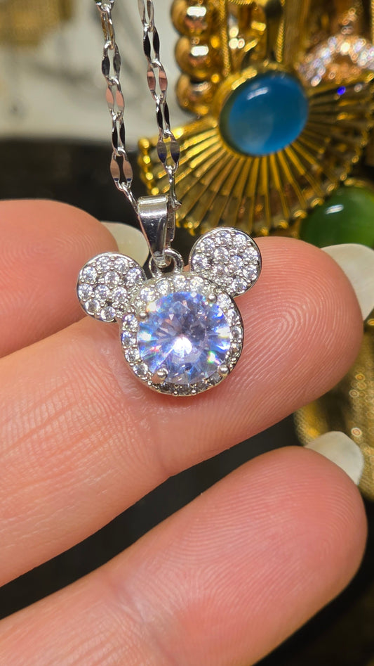 Maus Kristall-Anhänger-Halskette – Silber mit Zirkonia
