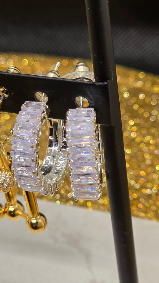 Kristall Creolen Ohrringe – Silber mit Zirkonia Baguette