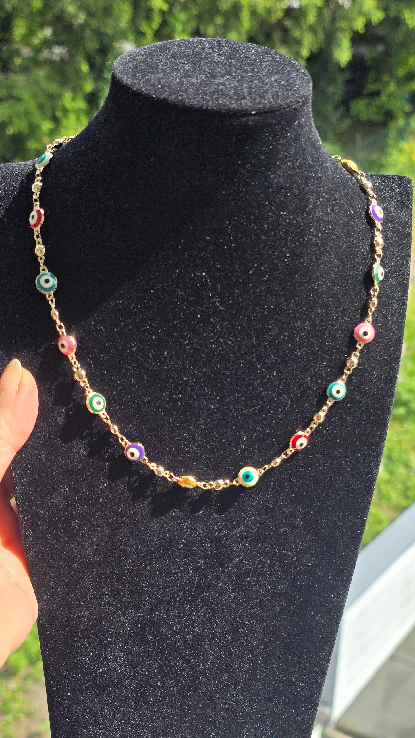 Böses Auge Schmuck-Set – Vergoldete Halskette, Armband & Ohrringe mit bunten Nazar-Anhängern
