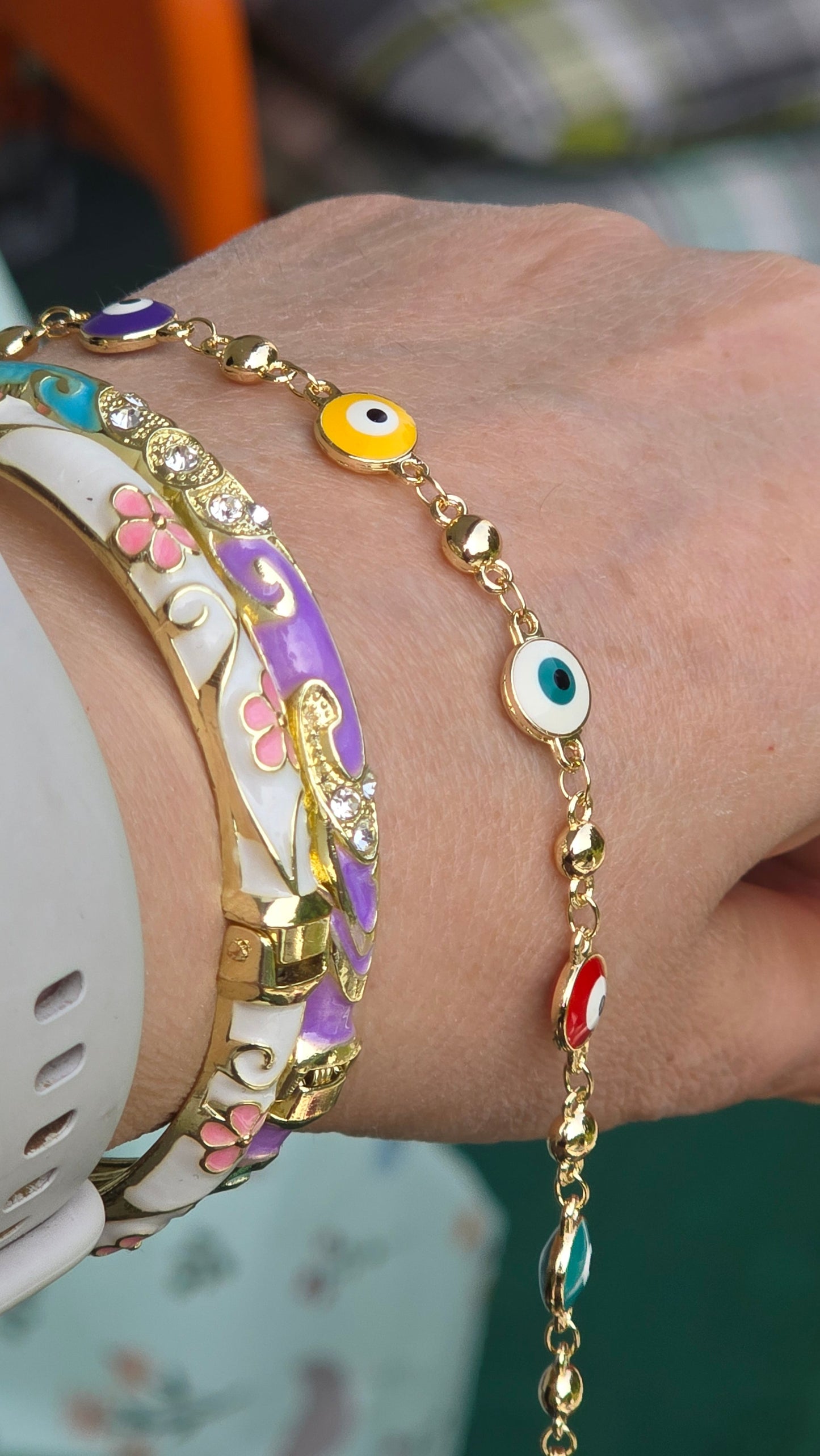 Böses Auge Schmuck-Set – Vergoldete Halskette, Armband & Ohrringe mit bunten Nazar-Anhängern