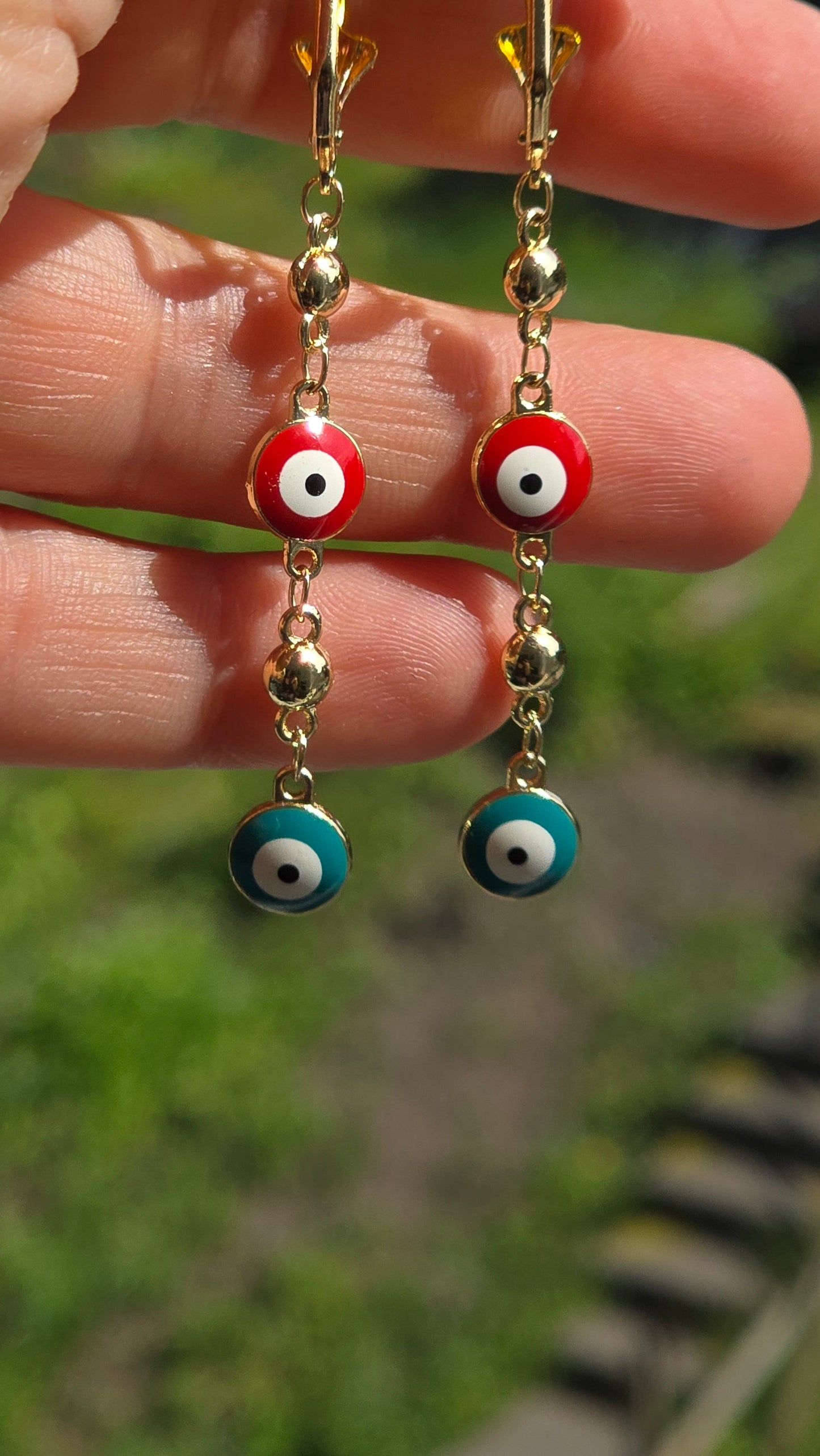 Böses Auge Schmuck-Set – Vergoldete Halskette, Armband & Ohrringe mit bunten Nazar-Anhängern