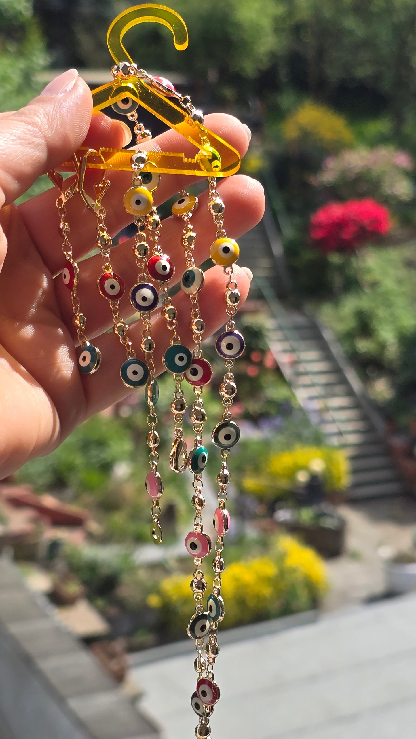 Böses Auge Schmuck-Set – Vergoldete Halskette, Armband & Ohrringe mit bunten Nazar-Anhängern