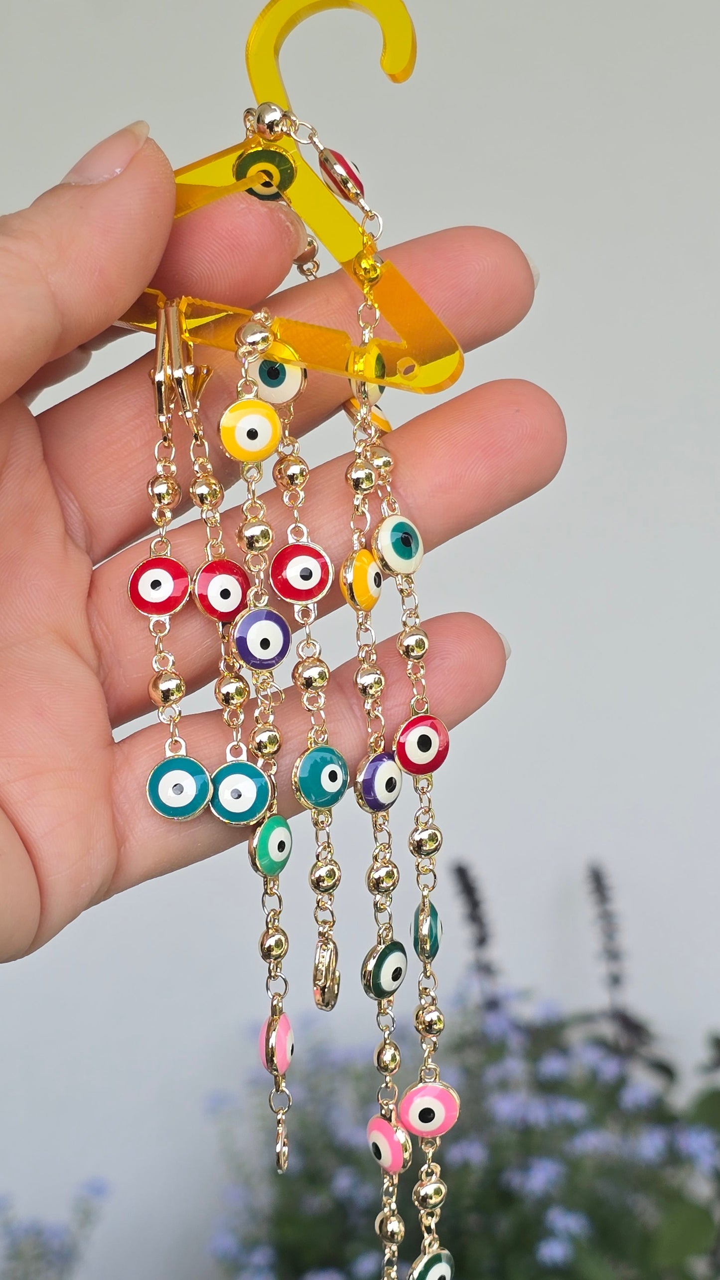 Böses Auge Schmuck-Set – Vergoldete Halskette, Armband & Ohrringe mit bunten Nazar-Anhängern