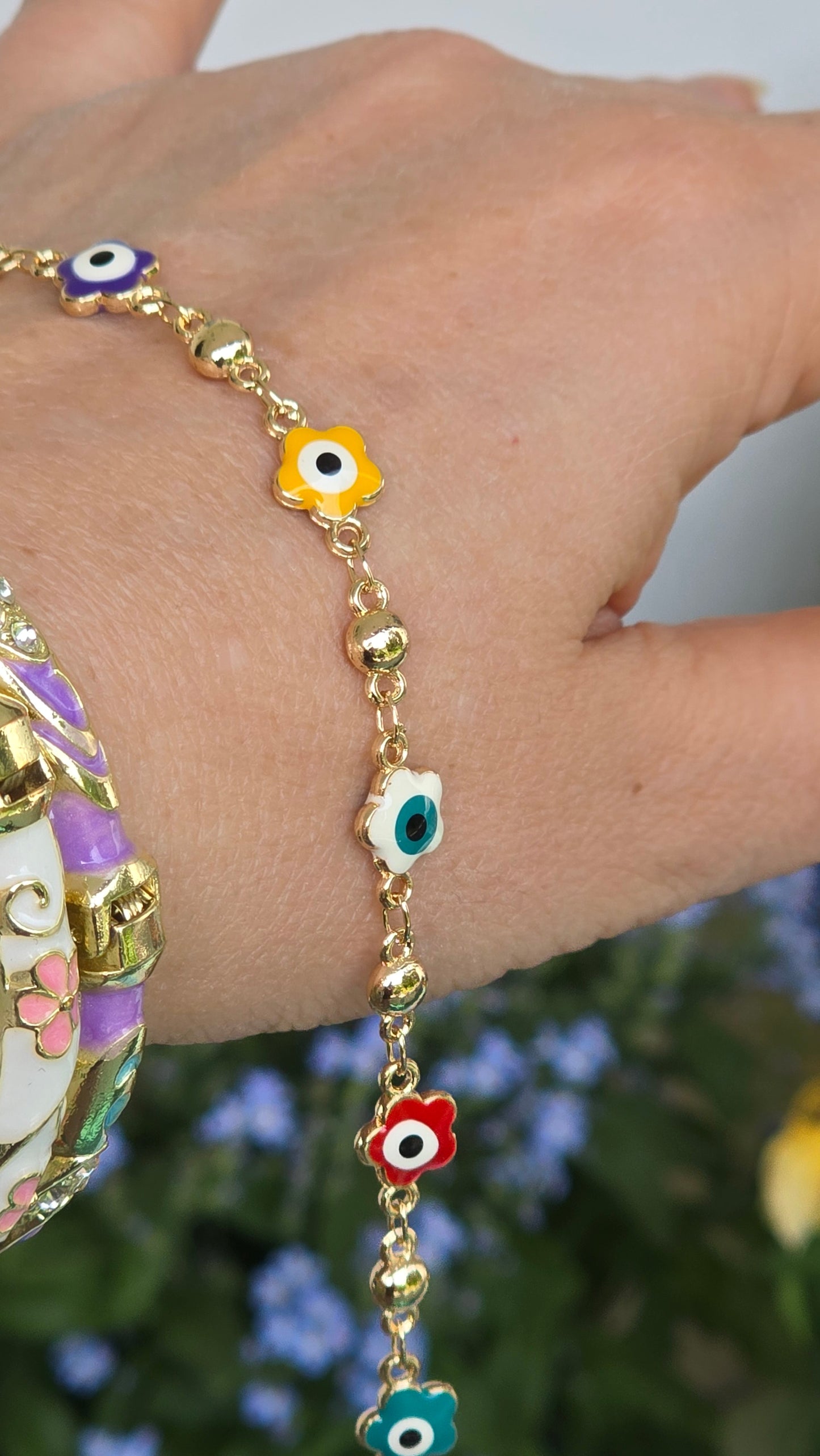 Böses Auge Schmuck-Set – Vergoldete Halskette, Armband & Ohrringe mit bunten Nazar-Anhängern