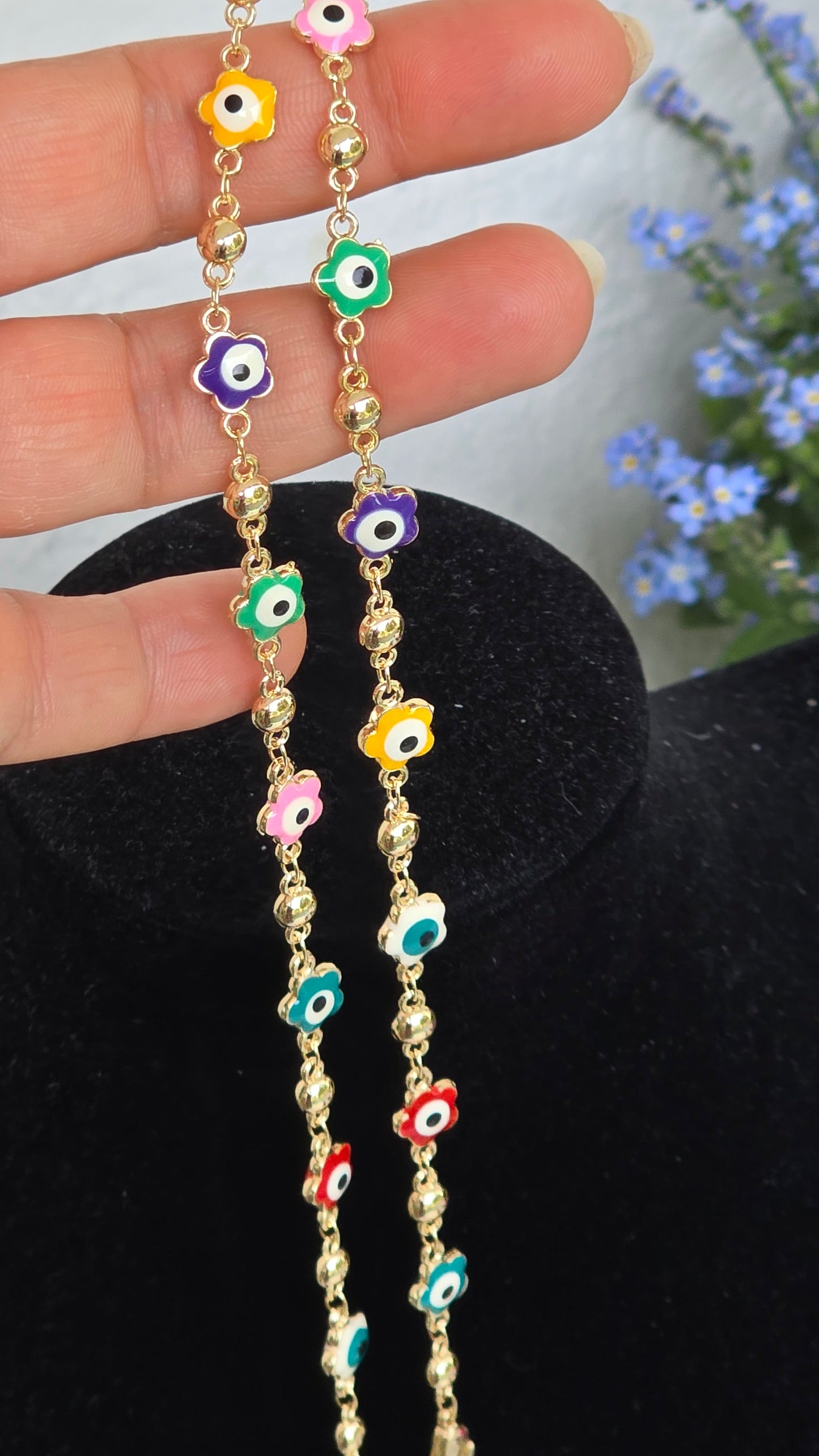 Böses Auge Schmuck-Set – Vergoldete Halskette, Armband & Ohrringe mit bunten Nazar-Anhängern
