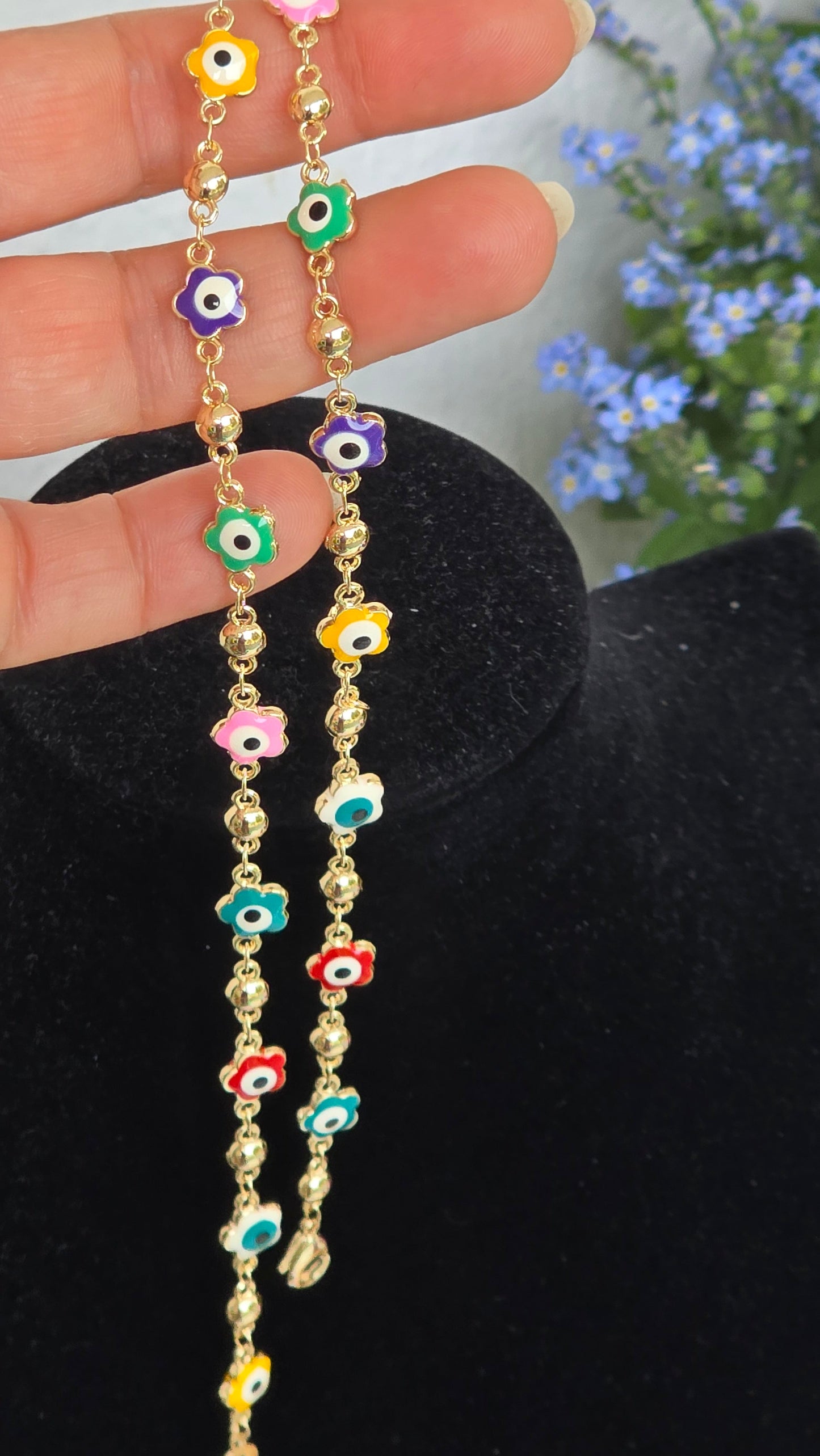 Böses Auge Schmuck-Set – Vergoldete Halskette, Armband & Ohrringe mit bunten Nazar-Anhängern