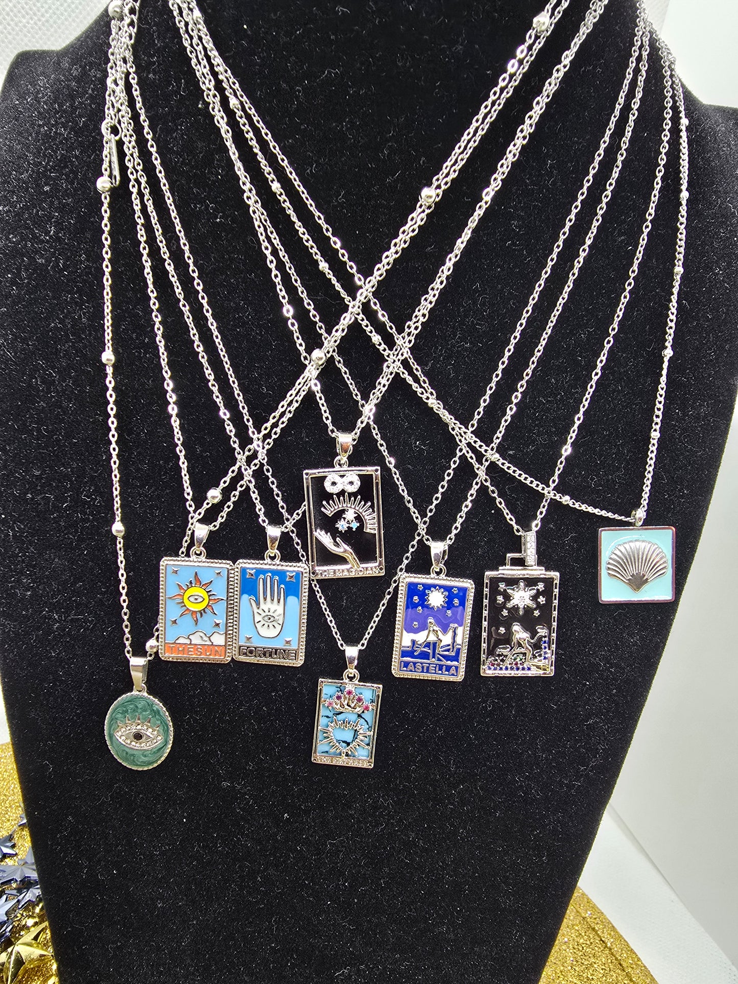 Tarot-Karten-Halskette Silber – 18k vergoldet – Zodiac-Anhänger – Gothic _ Mystic