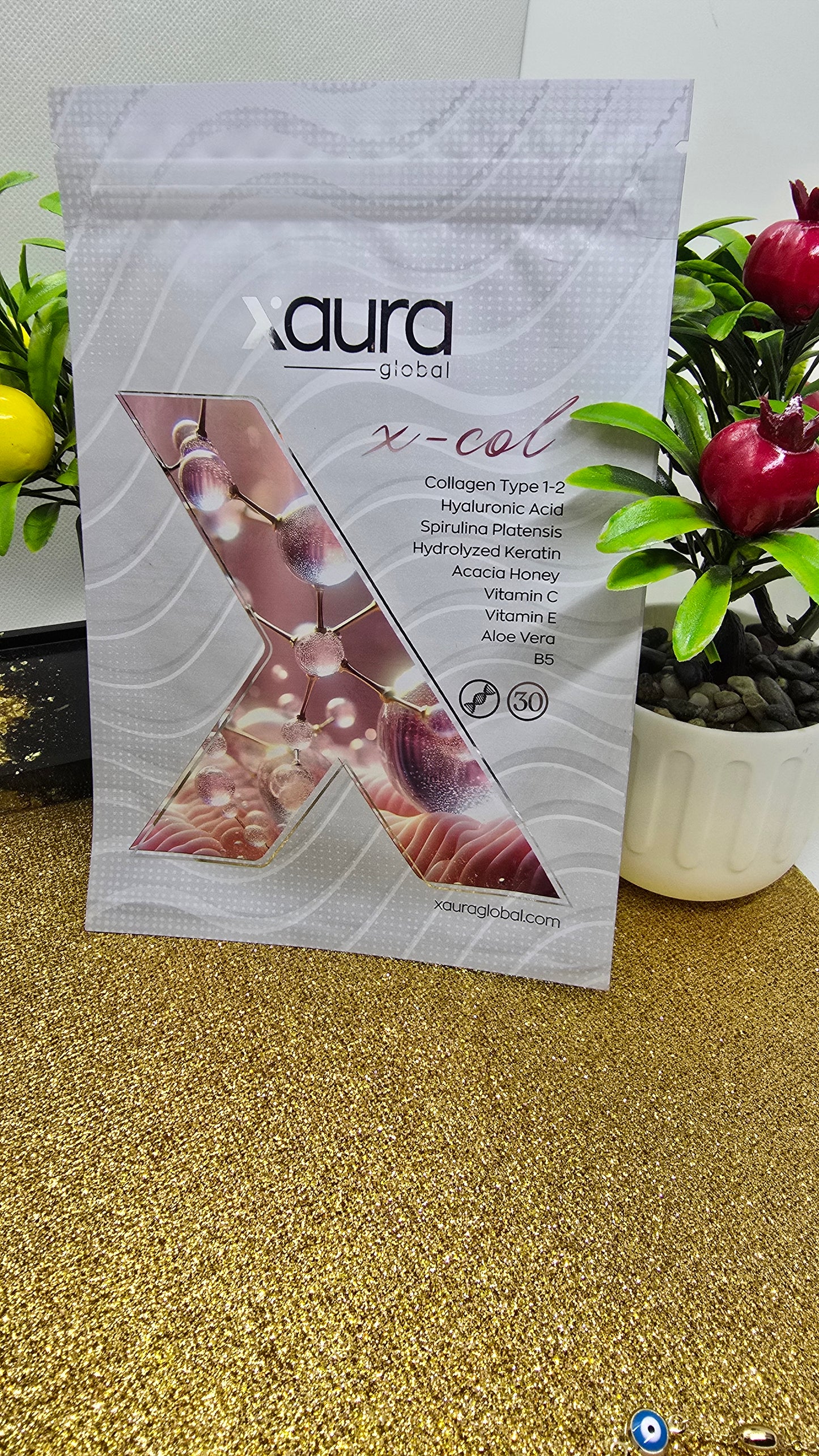 Xaura X-col Premium Kollagen Typ 1 & 2 – Mit Hyaluronsäure, Vitamin C & Keratin – Xaura X-Col – Kollagen-Hautpflege-Patches mit Hyaluronsäure, Vitamin C & E für strahlende Haut (30 Stück) Collagen Beauty Patch