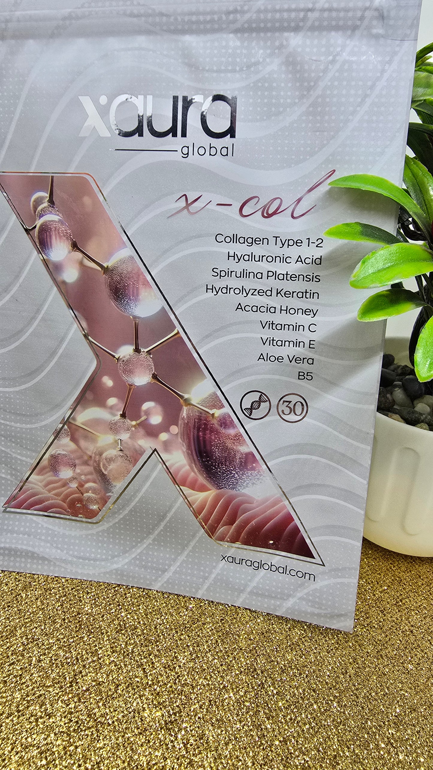 Xaura X-col Premium Kollagen Typ 1 & 2 – Mit Hyaluronsäure, Vitamin C & Keratin – Xaura X-Col – Kollagen-Hautpflege-Patches mit Hyaluronsäure, Vitamin C & E für strahlende Haut (30 Stück) Collagen Beauty Patch