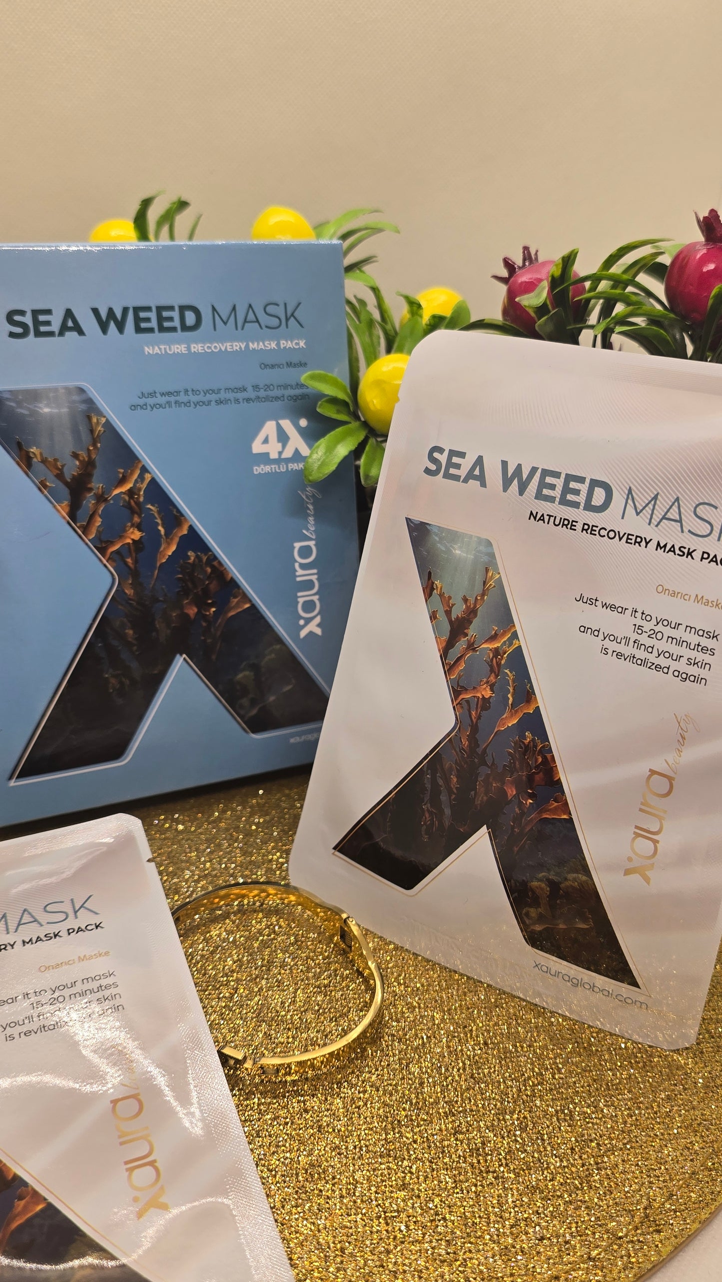 Xaura Sea Weed Meeresalgen Nature Recovery Mask Pack aus Korea – 4 Kollagen-Masken für Detox & Glow