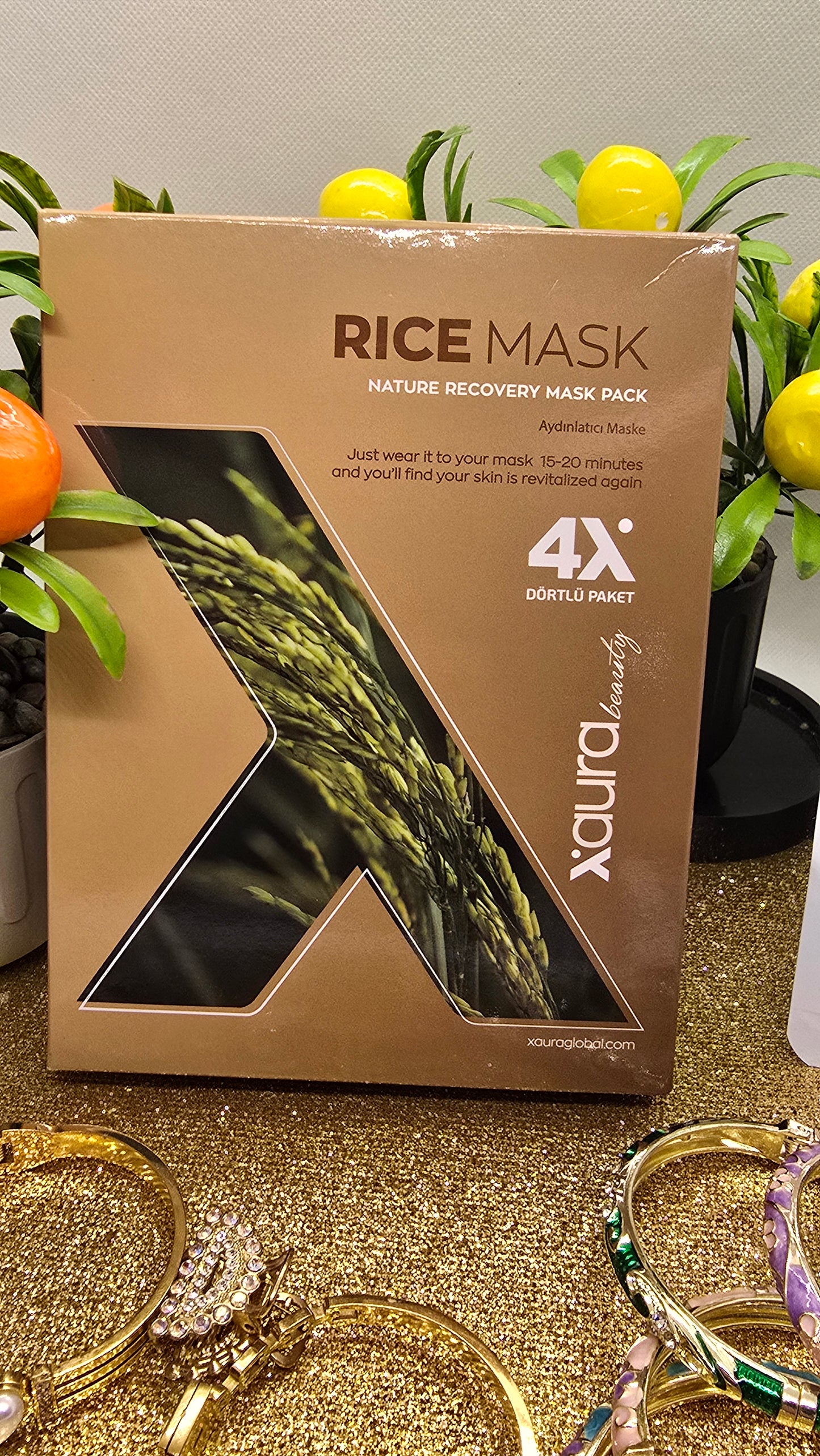 Xaura Rice Mask Set aus Korea – Kollagen-Baumwolllagen, 4 Masken🌸 Xaura Rice Mask Set aus Korea – Collagen Cotton Sheets, 4 Masken