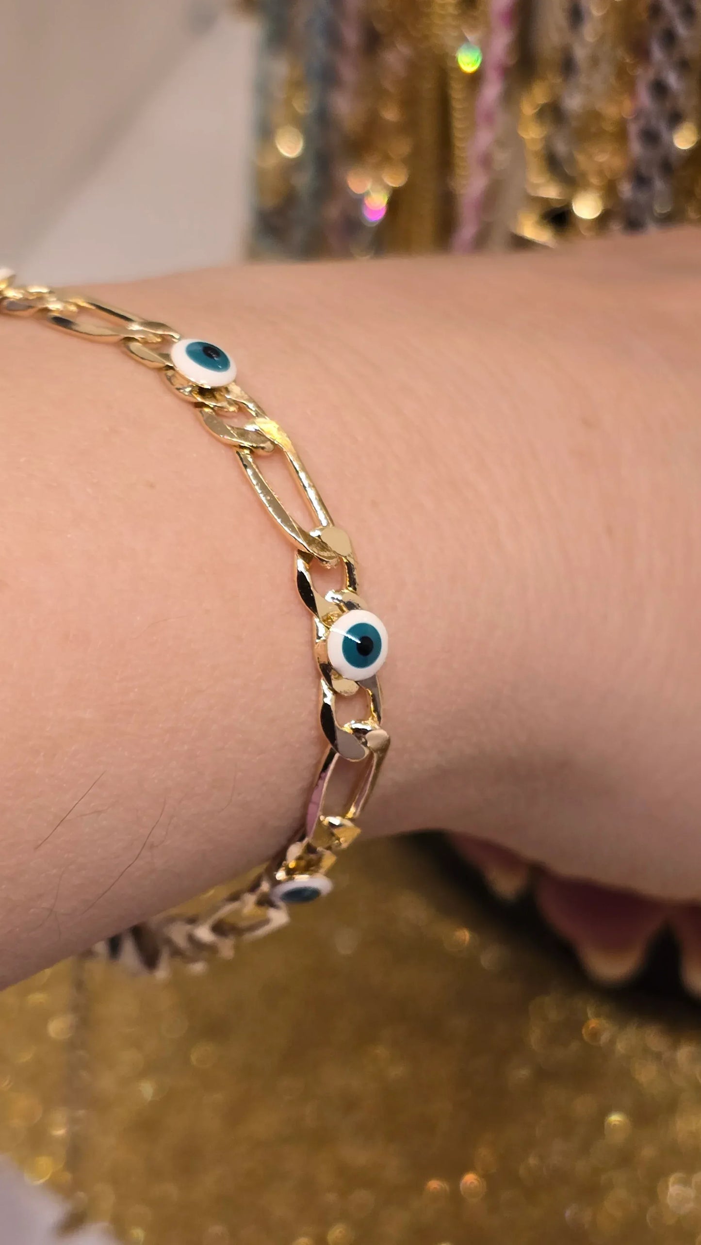 18K Vergoldetes Evil Eye Armband Weiß mit Grünem Auge | Nazar Schutz Kette 19+6cm - Beautyway073 Düsseldorf Germany