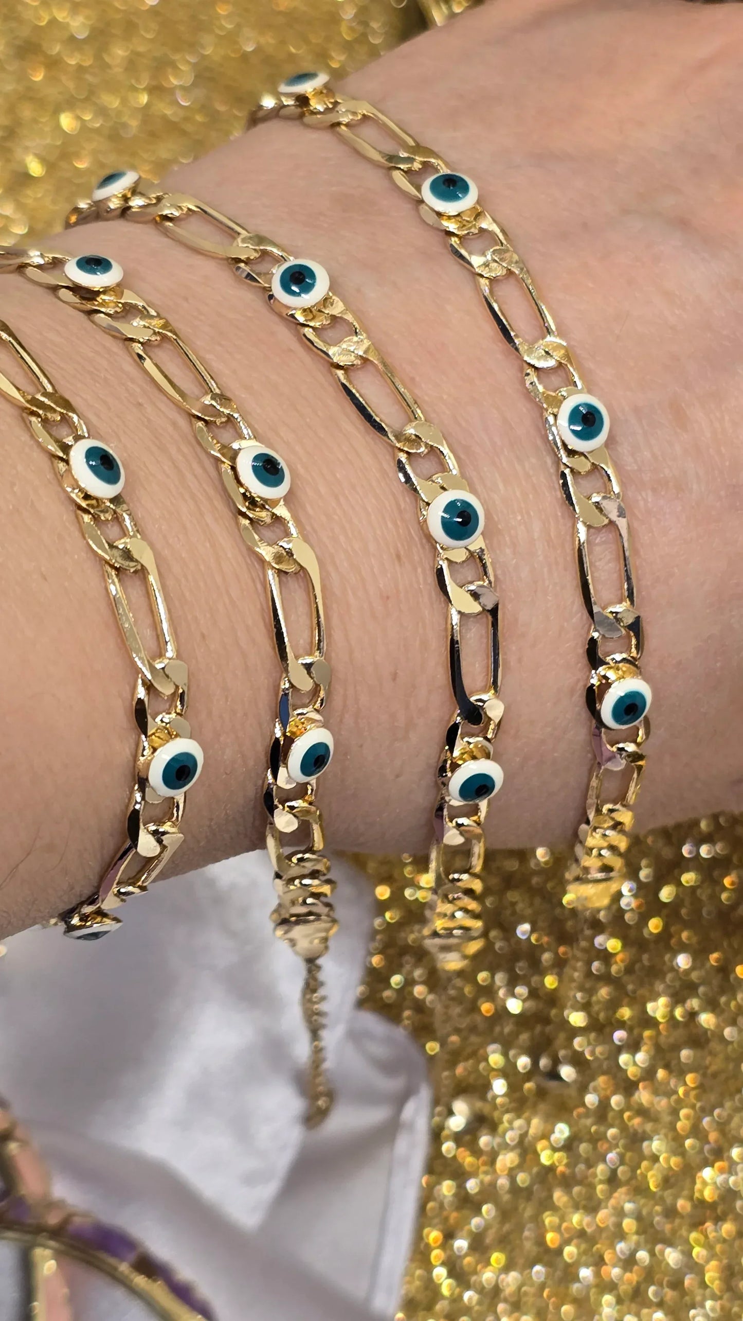 18K Vergoldetes Evil Eye Armband Weiß mit Grünem Auge | Nazar Schutz Kette 19+6cm - Beautyway073 Düsseldorf Germany