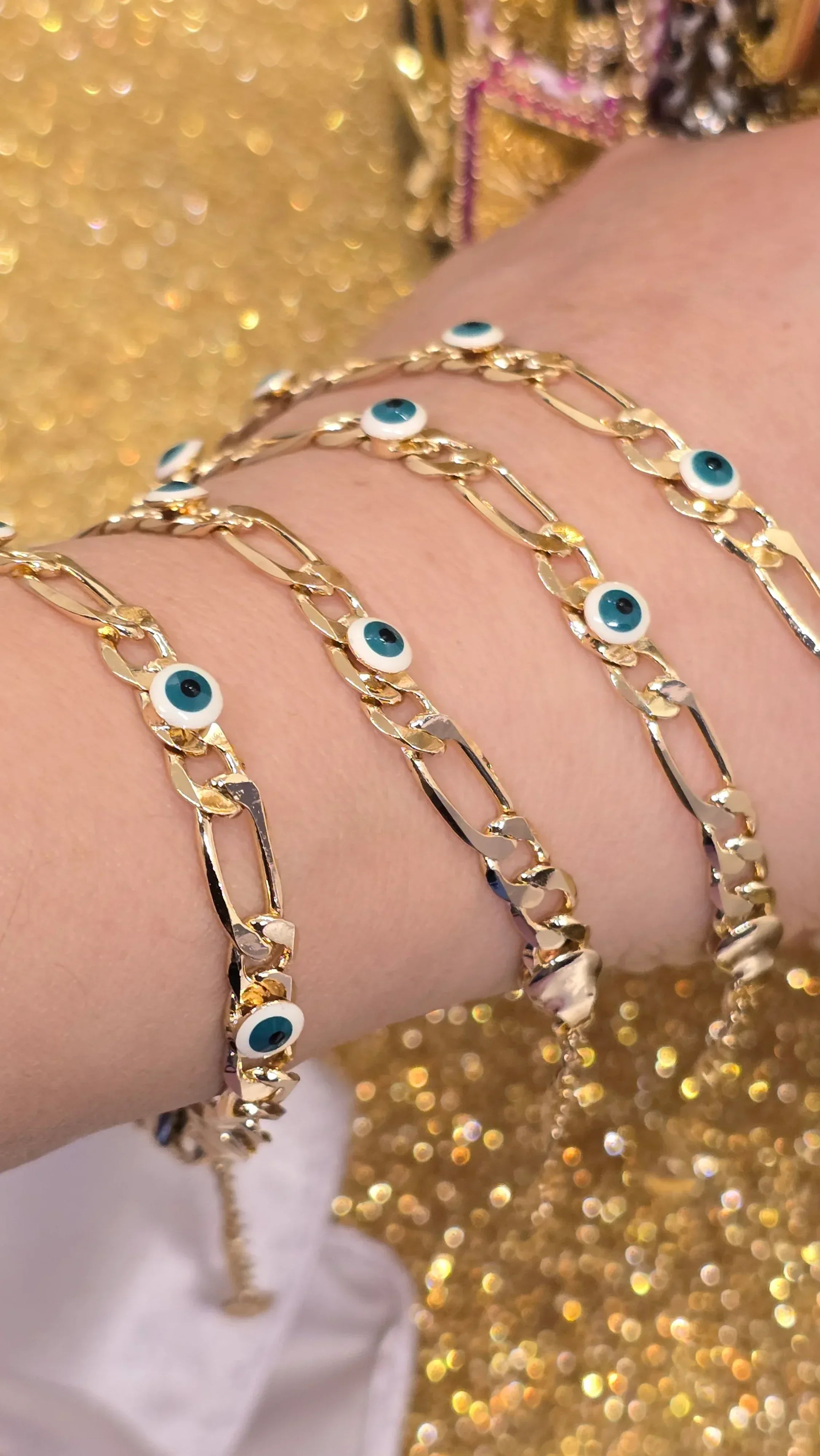 18K Vergoldetes Evil Eye Armband Weiß mit Grünem Auge | Nazar Schutz Kette 19+6cm - Beautyway073 Düsseldorf Germany