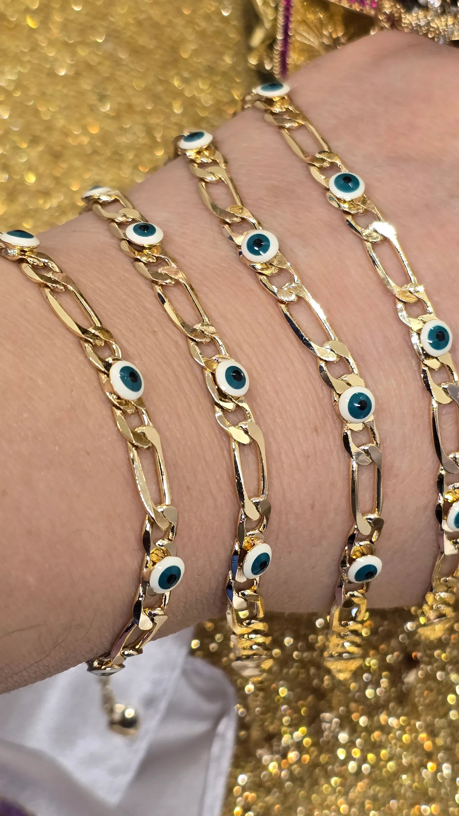 18K Vergoldetes Evil Eye Armband Weiß mit Grünem Auge | Nazar Schutz Kette 19+6cm - Beautyway073 Düsseldorf Germany