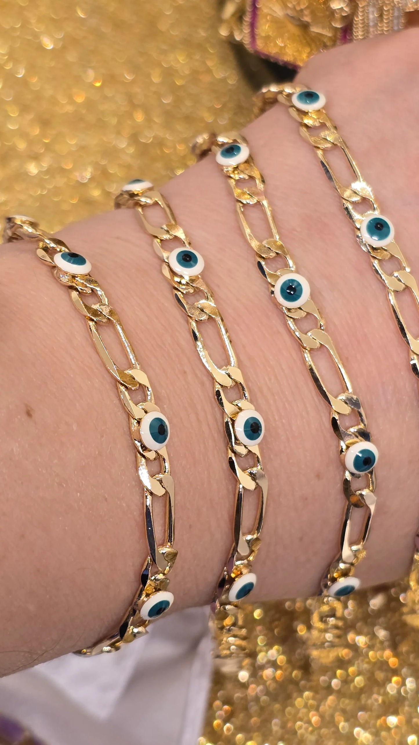 18K Vergoldetes Evil Eye Armband Weiß mit Grünem Auge | Nazar Schutz Kette 19+6cm - Beautyway073 Düsseldorf Germany