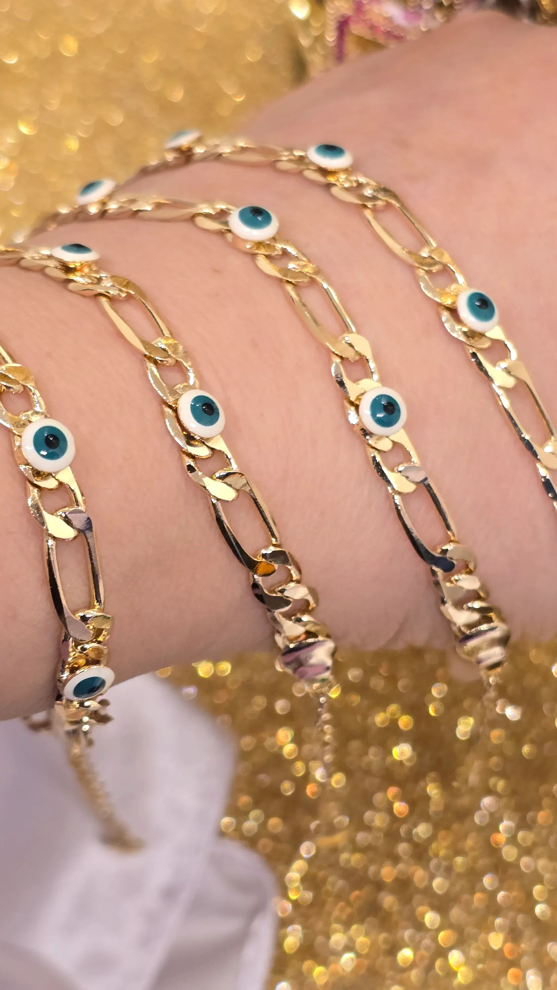 18K Vergoldetes Evil Eye Armband Weiß mit Grünem Auge | Nazar Schutz Kette 19+6cm - Beautyway073 Düsseldorf Germany